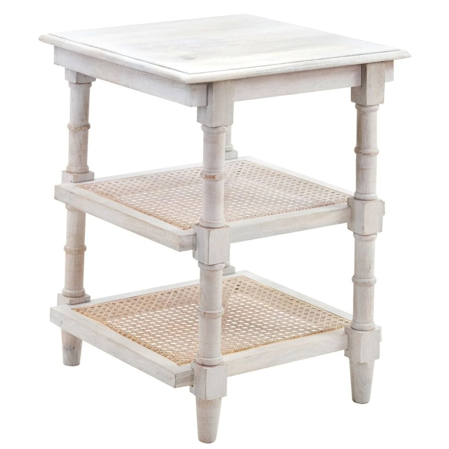 Chesterfield Wood & Cane 3 Shelf Side Table