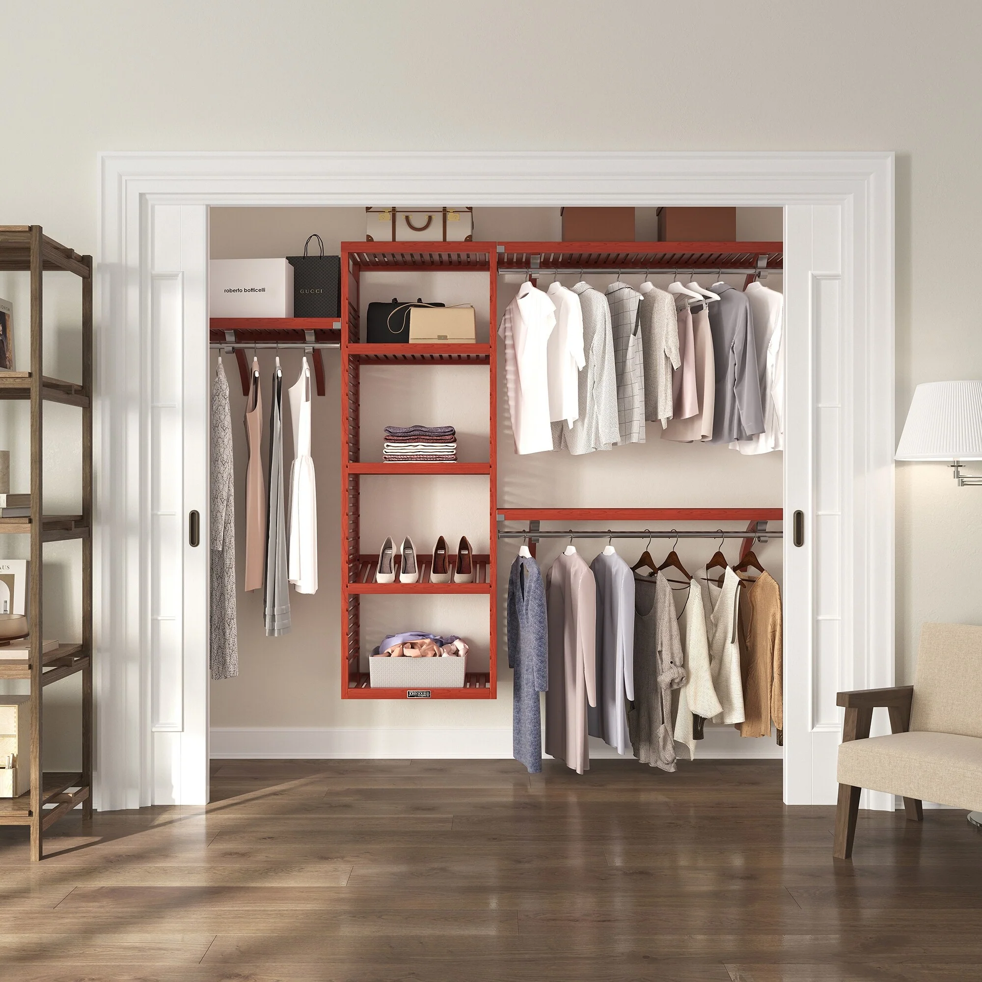 John Louis Home Solid Wood Walk-In Closet Systen Red Mahogany