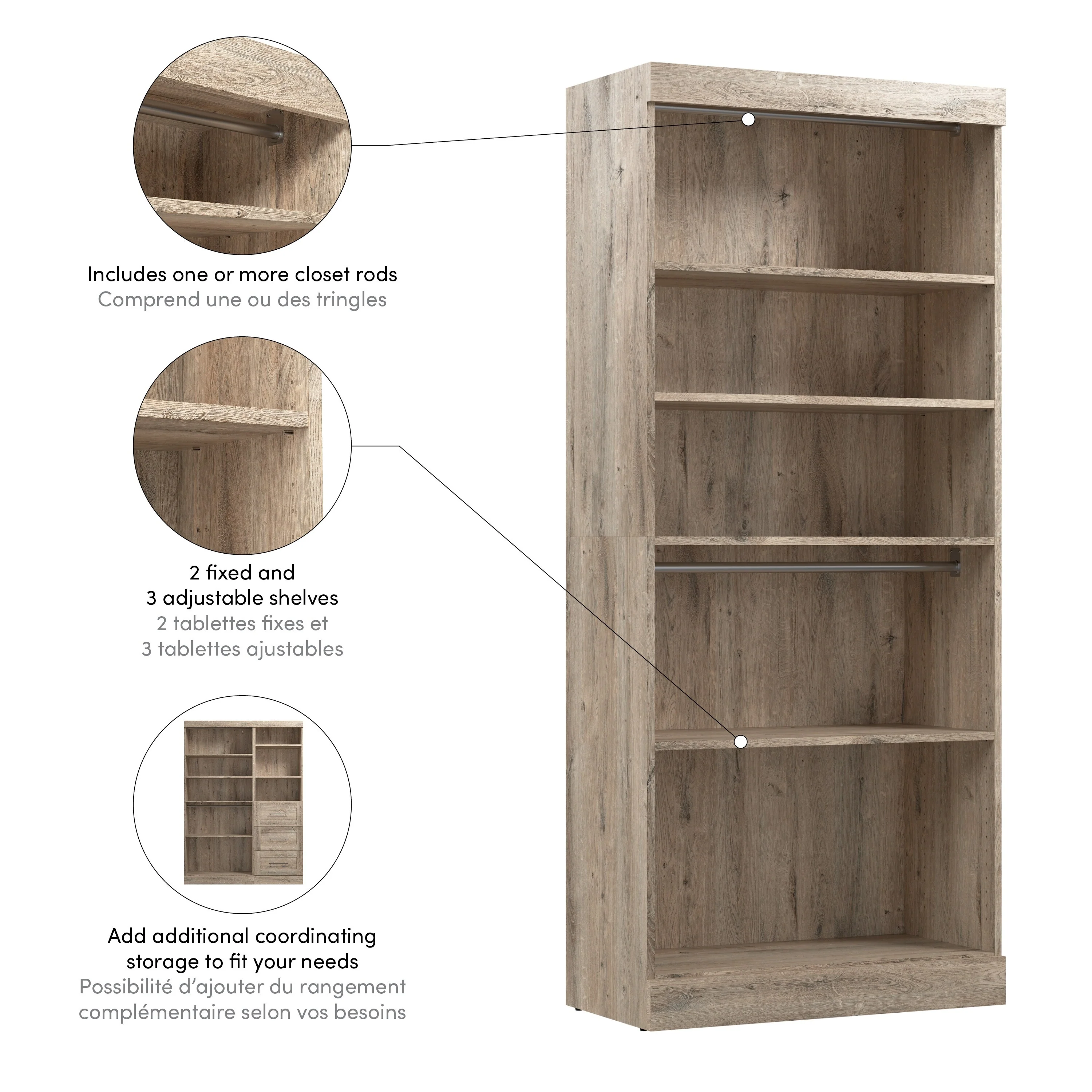 Pur 36W Closet Organizer, Home Organization Wardrobe by Bestar