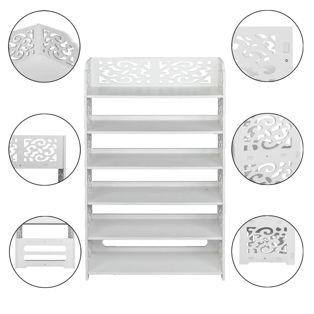 6 Tier Carved Storage Organizer Standing Shoe Rack Shelf Cabinet