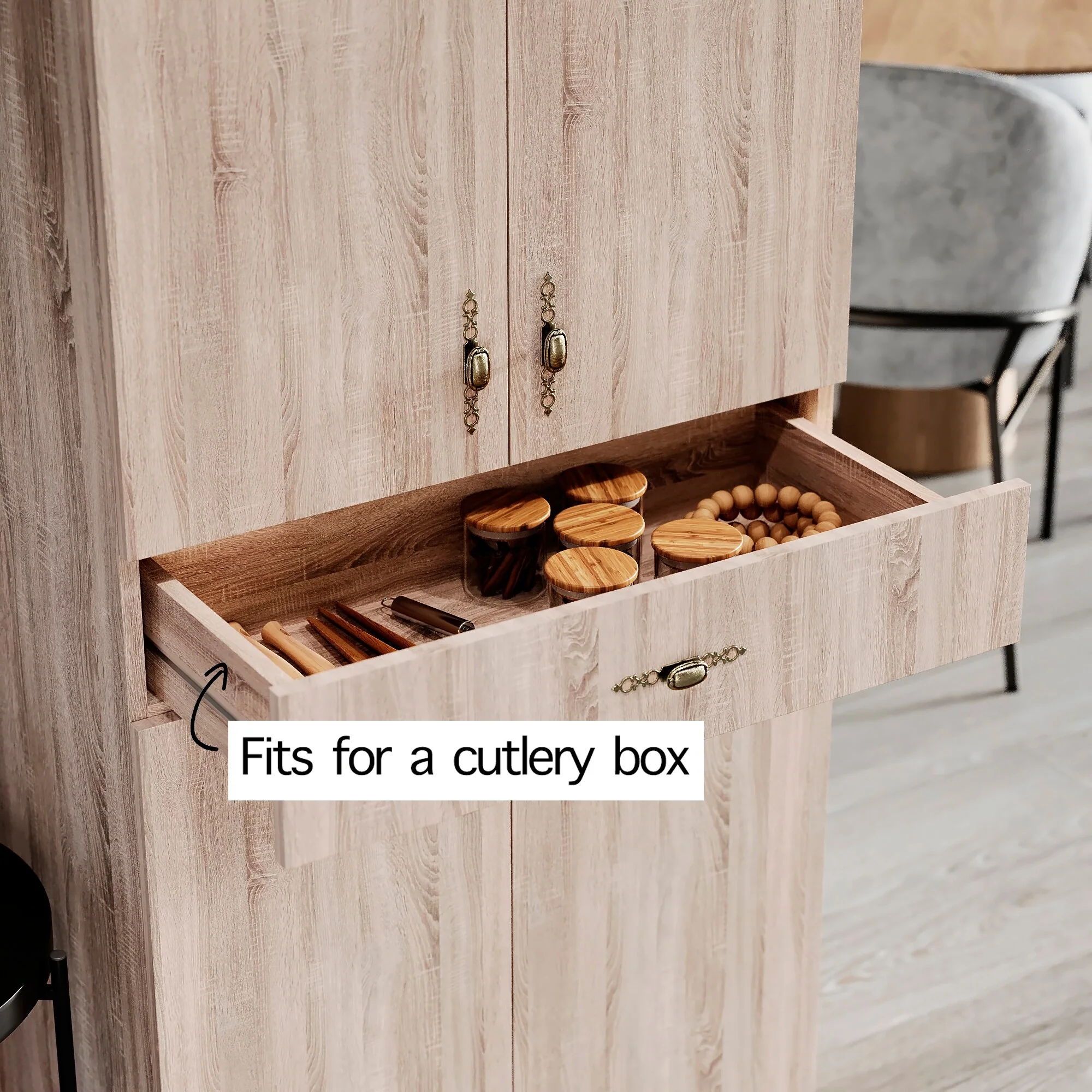 Living Skog Monti Food Pantry Storage Kitchen Cabinet with Adjustable Shelves and Drawer