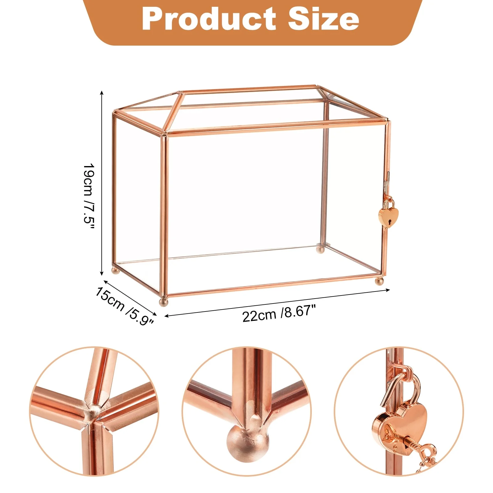 Glass Wedding Card Box with Lock, Clear Card Box for Reception