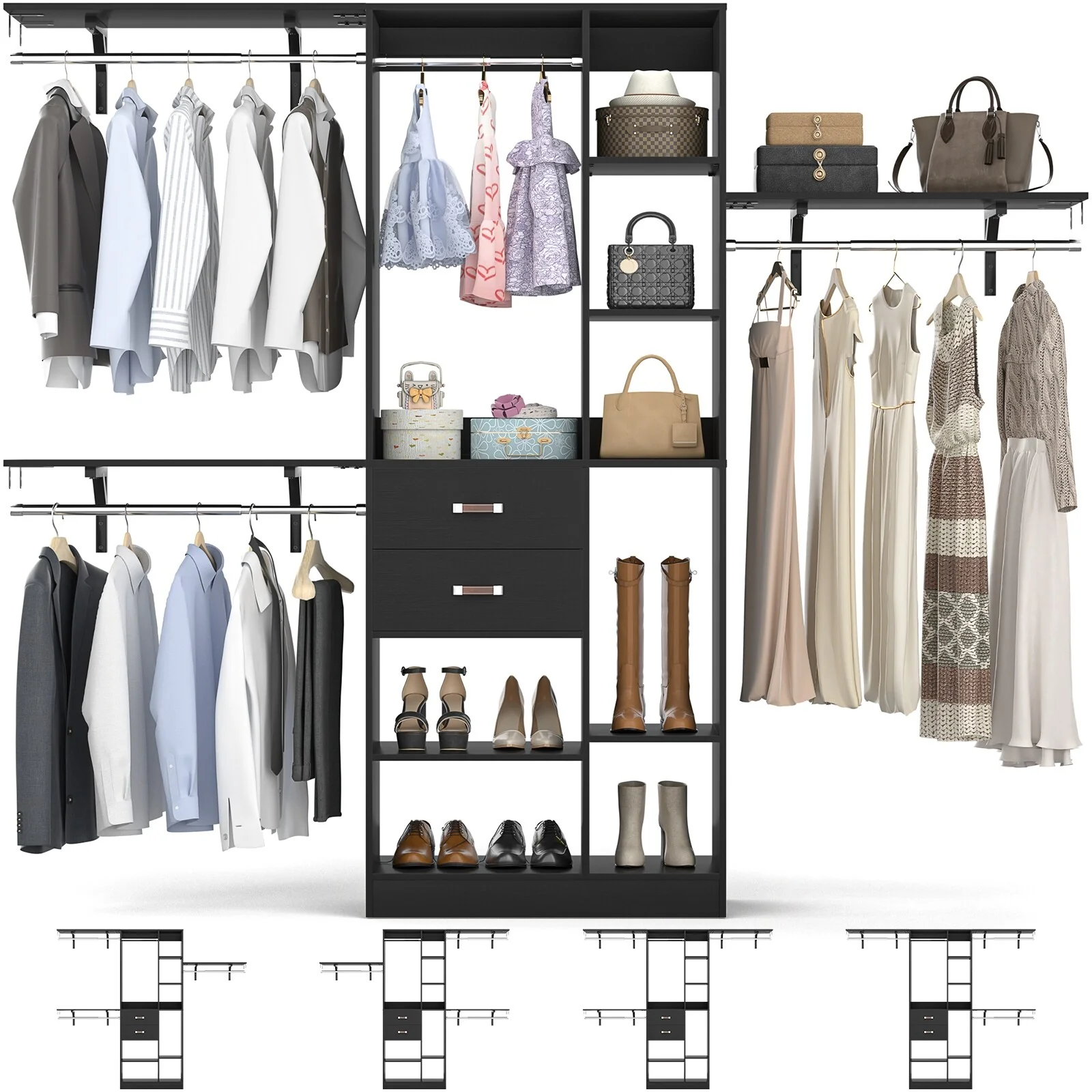 31.5'' to 96'' W Closet Organizer System with Drawers and Tower Shelves for Reach-in and Walk-in Closet