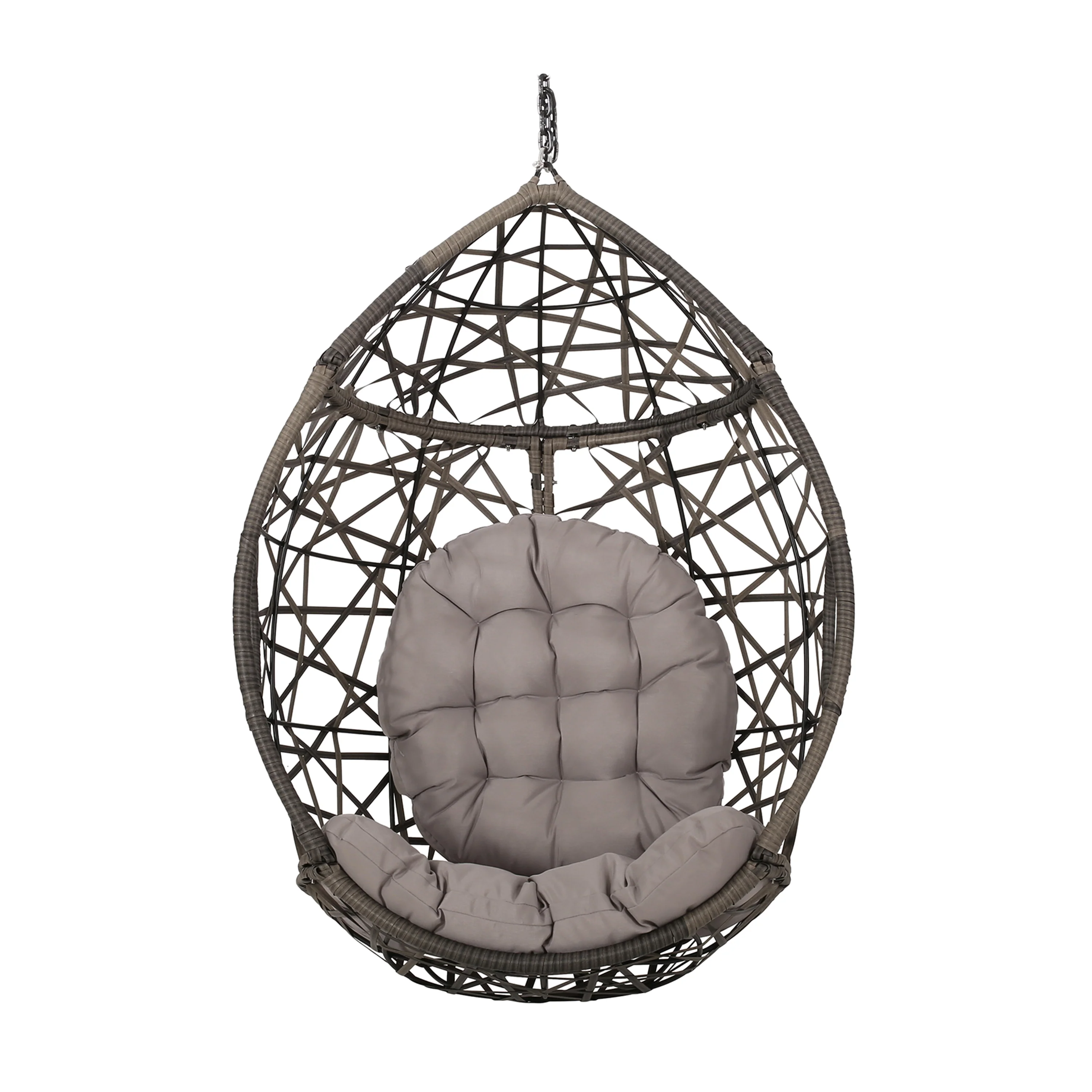 Hanging Chair with Tufted Cushion and Teardrop Shape