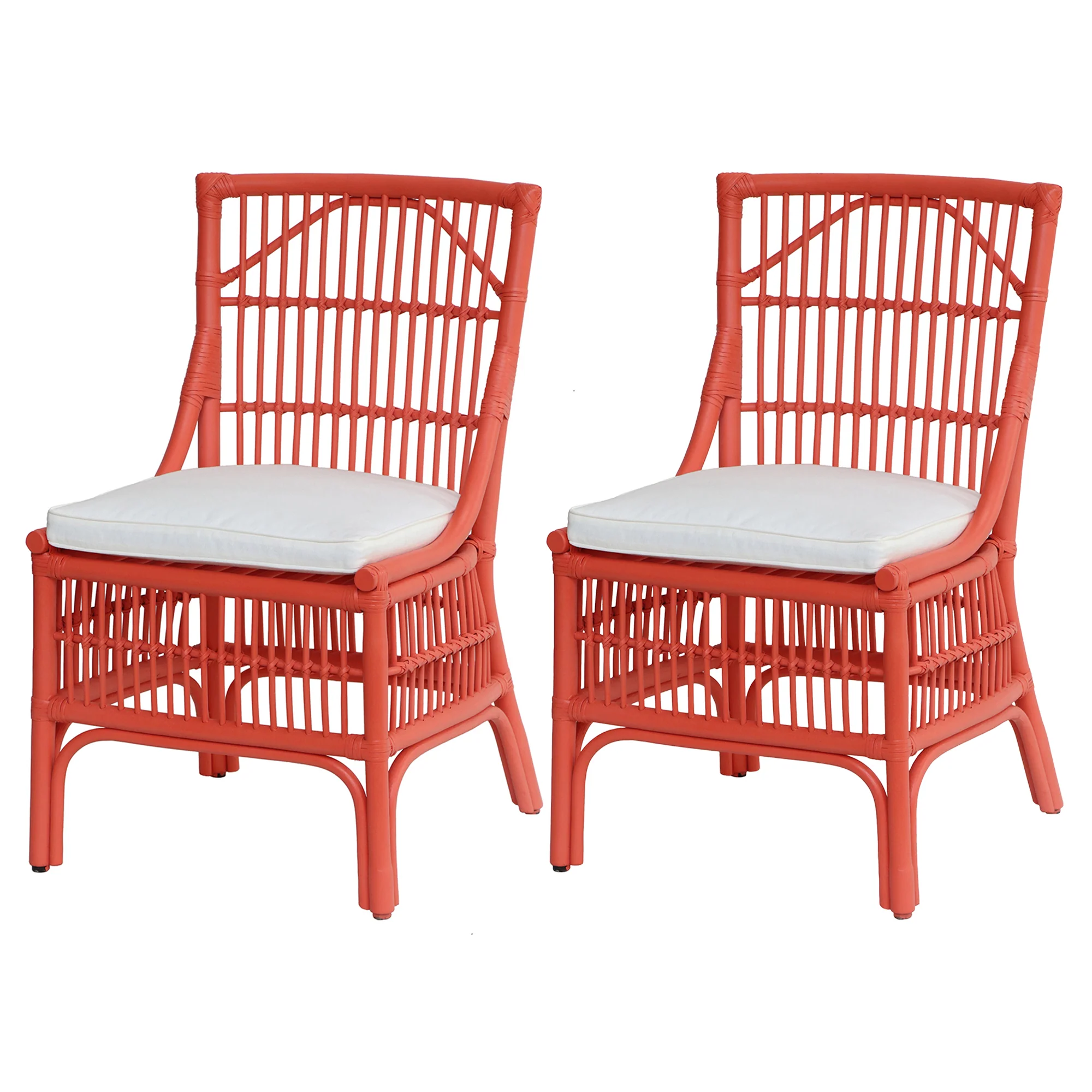 Rattan Slat Back Red Dining Chair, Set of 2
