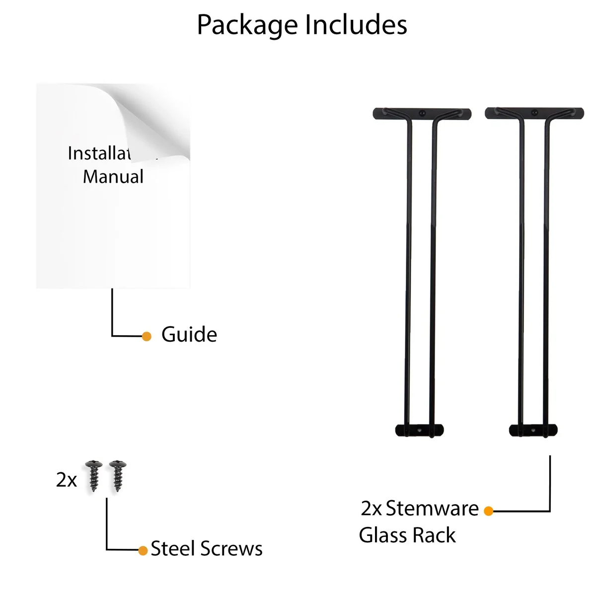 Wallniture Brix Stemware Wine Glass Rack Under Cabinet Storage Metal Glass Hanger (Set of 2)