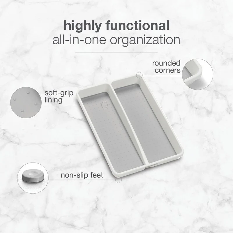 Mini 2 -Compartments Plastic Utensil Tray for Drawers Organizer, White