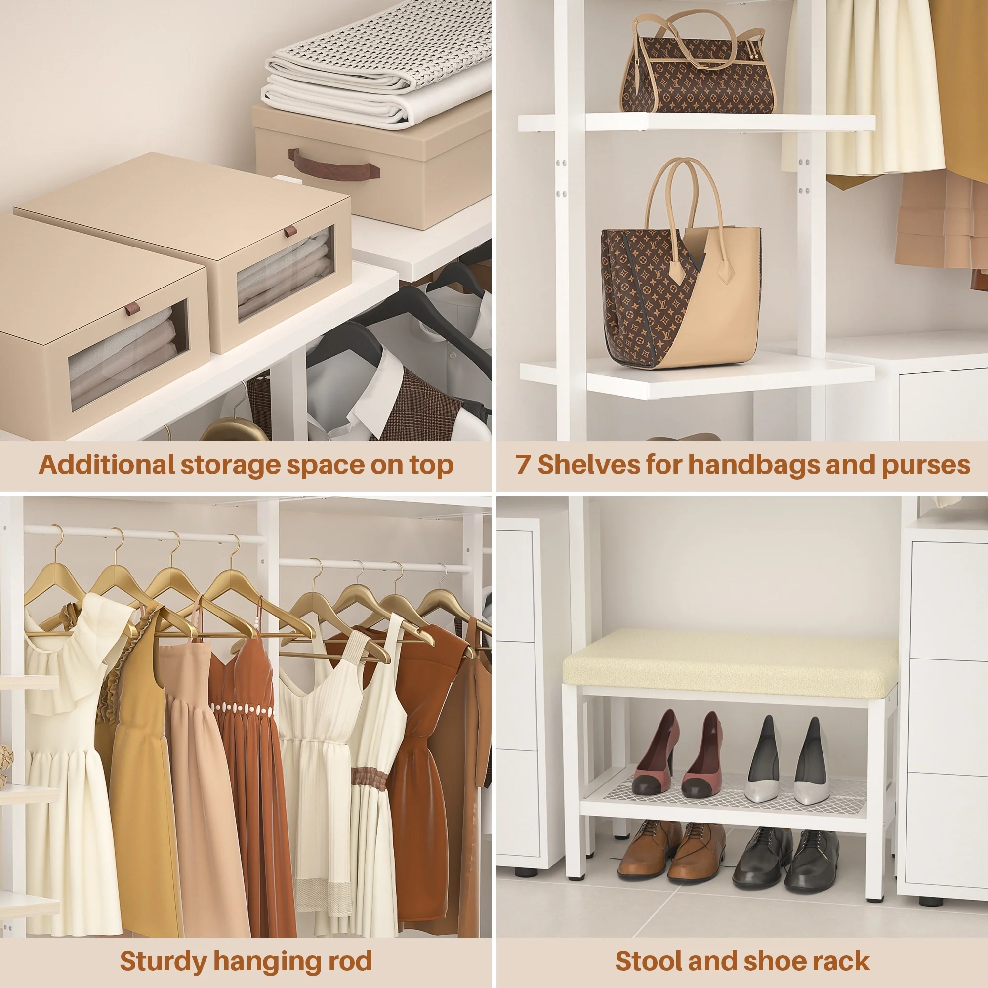 Walk in Closet System with 6 Closet Drawers, 96'' Multifunctional Clothes Rack Closet Organizer
