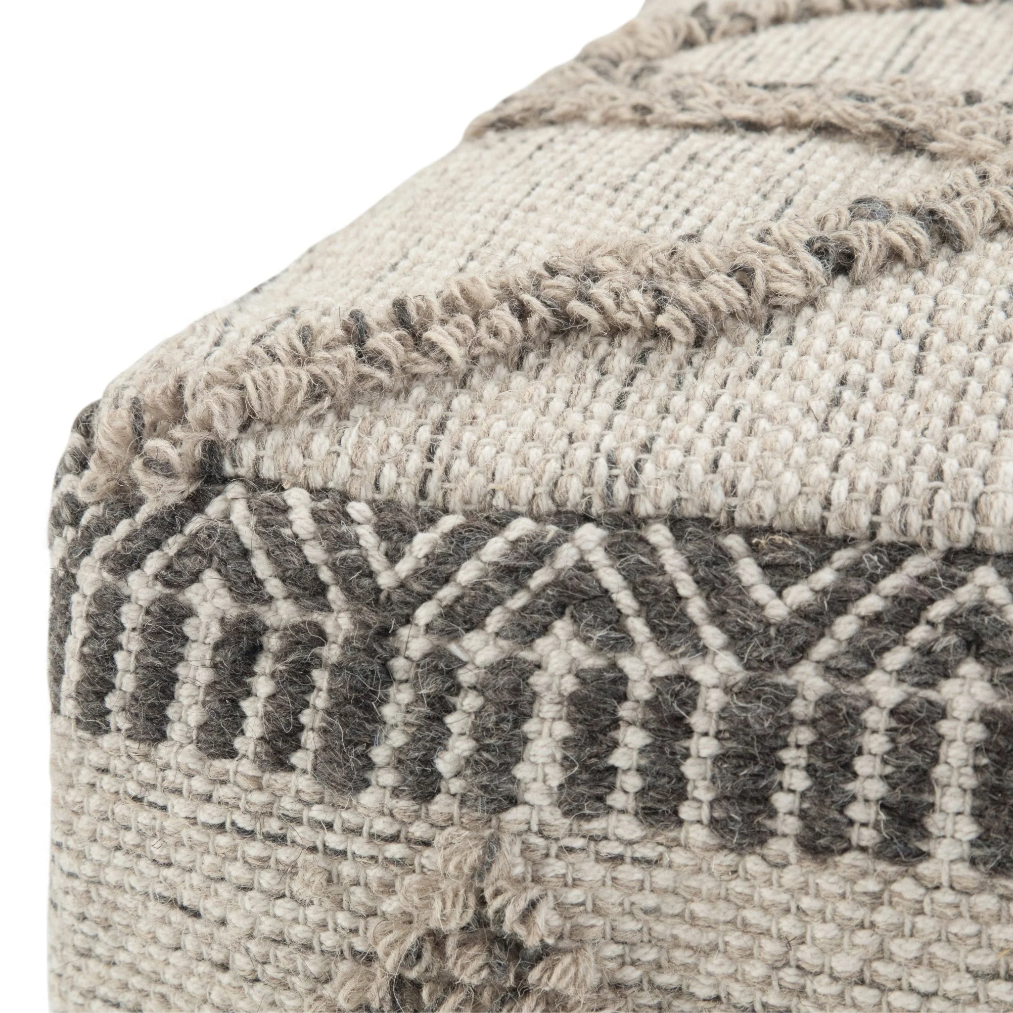Wool and Cotton Woven Zig-Zag Square Pouf