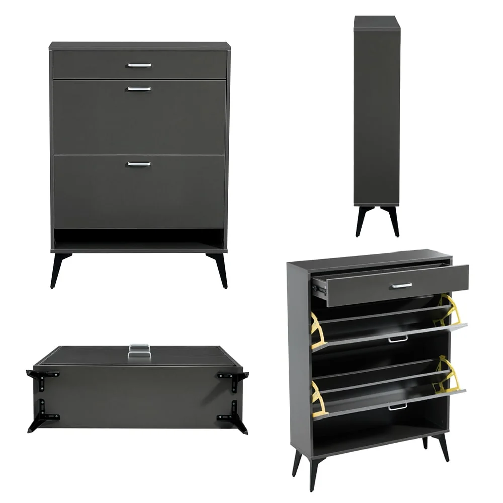 3-Drawer Wood Shoe Storage Cabinet with Removable Panels & 1 Open Shelf