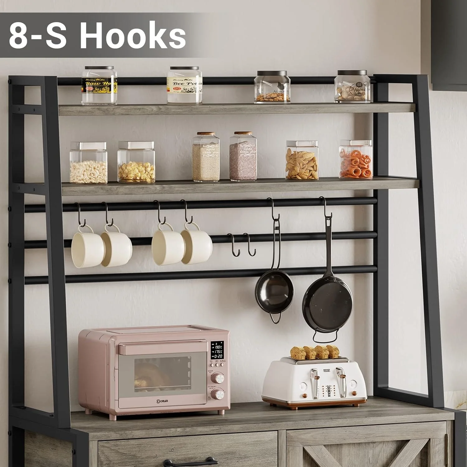 Baker's Rack Coffee Bar Cabinet Farmhouse Microwave Stand