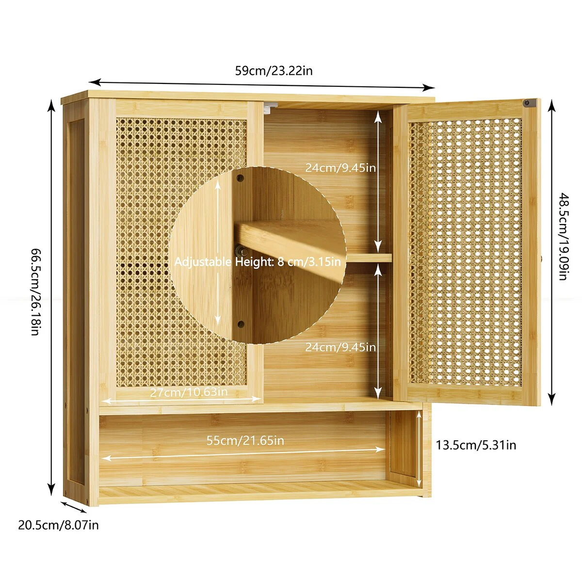 Bamboo Wall Mounted Cabinet Hanging Storage Cabinet with 3 Shelves