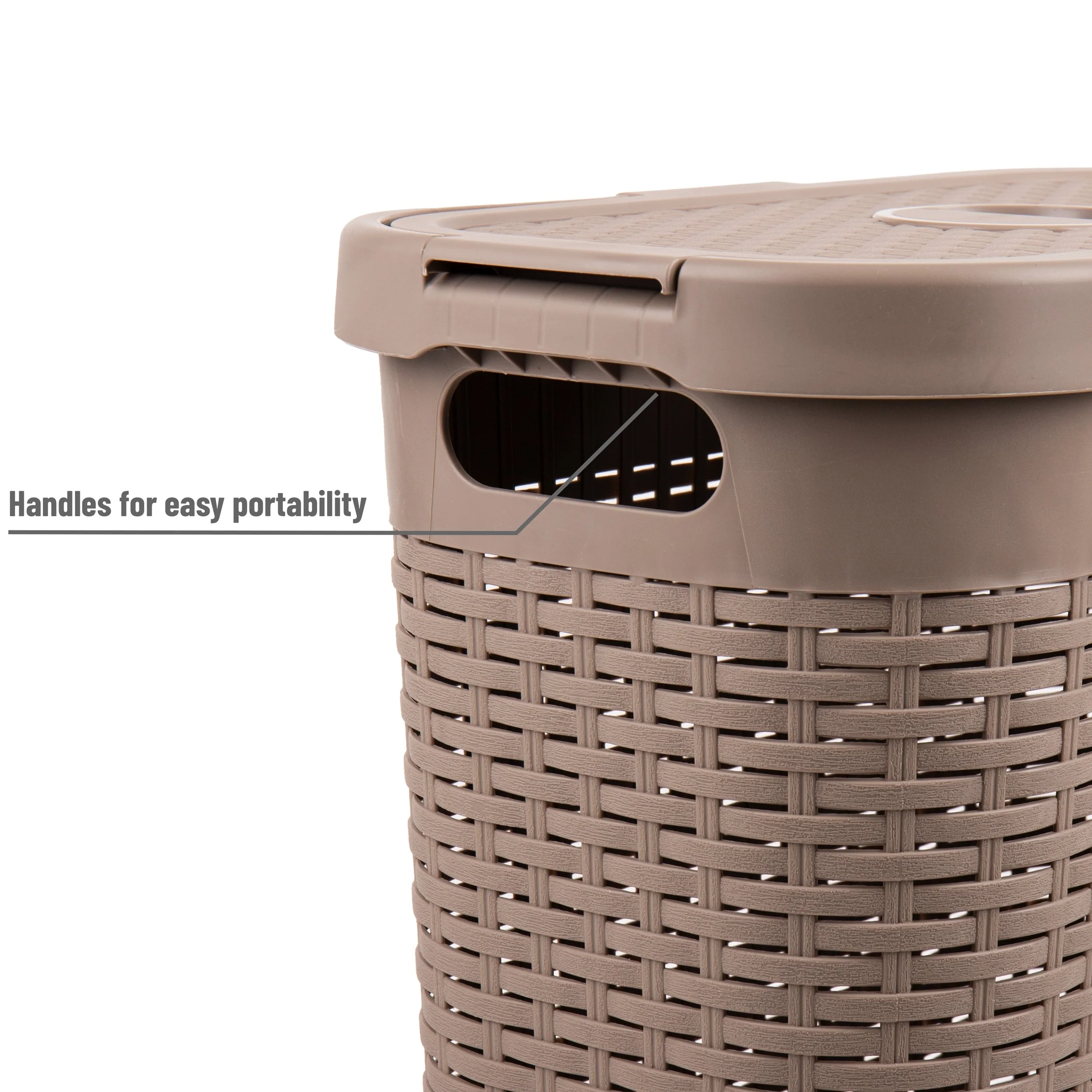 Mind Reader 40L Slim Laundry Hamper, Clothes Basket, Lid, Wicker Design, Plastic, 18