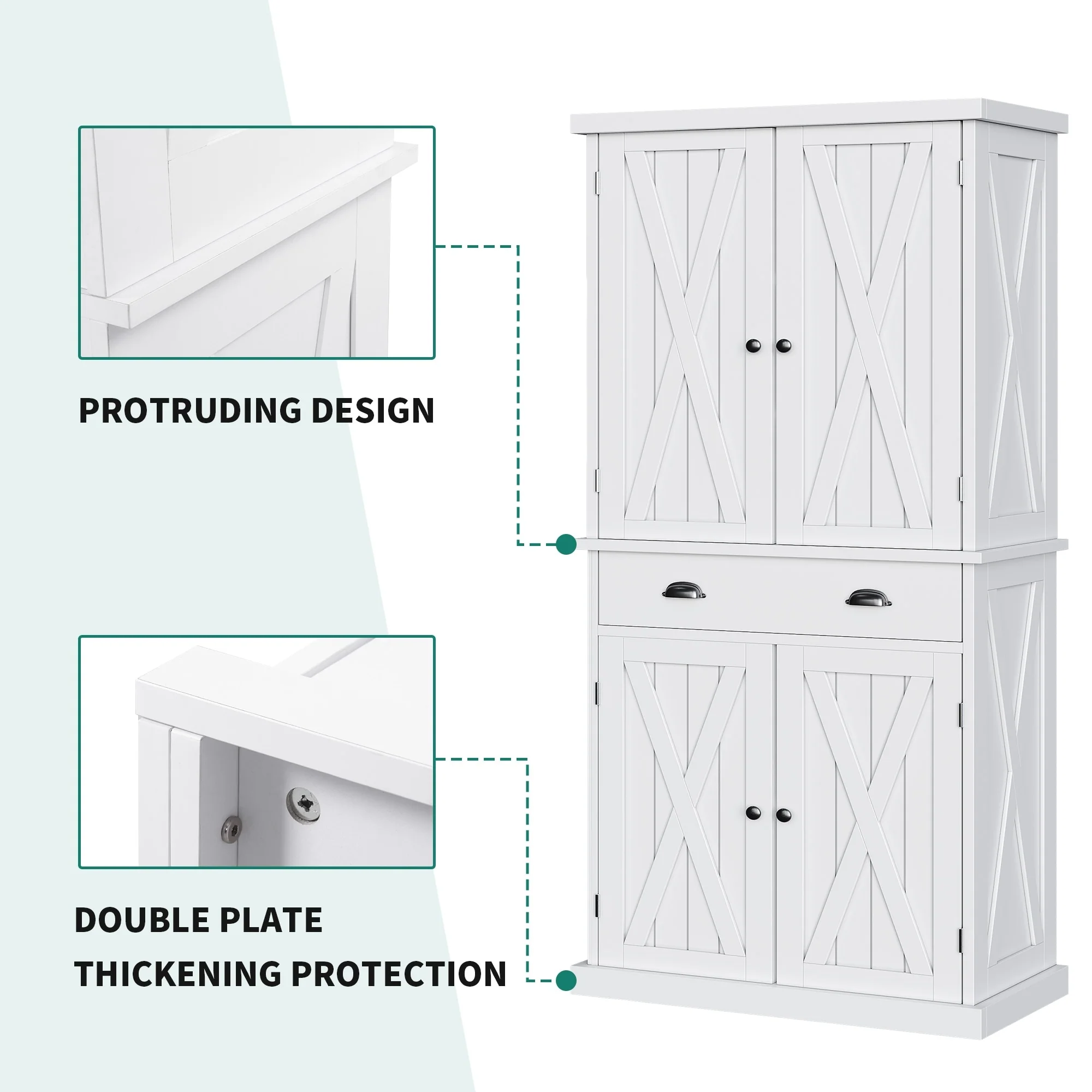 Moasis Farmhouse Traditional Freestanding Kitchen Pantry Storage Cabinet Cupboard