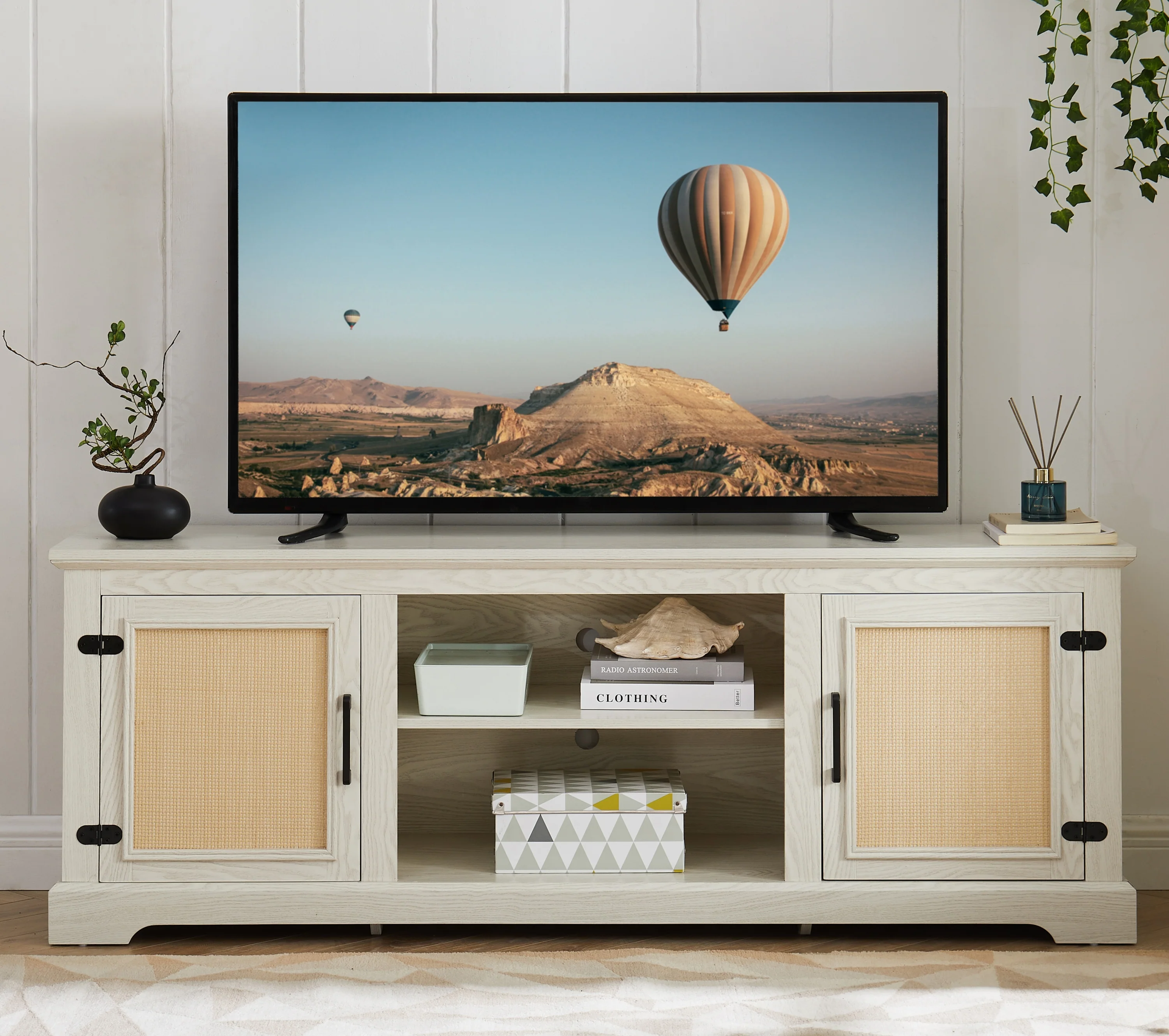 Farmhouse Rattan TV Stand