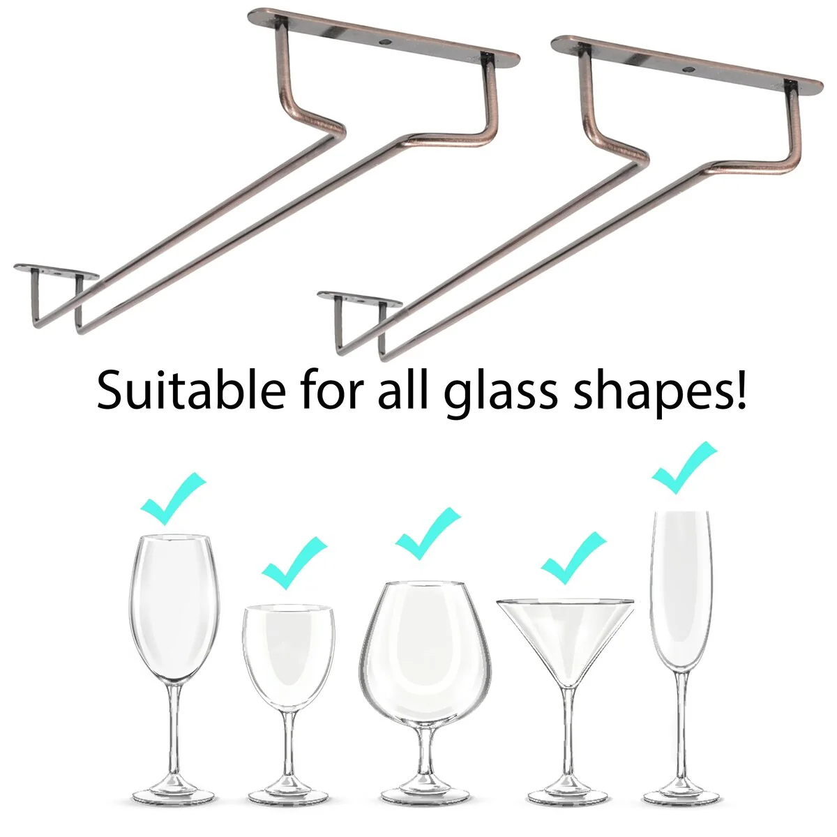 Wallniture Brix Stemware Wine Glass Rack Under Cabinet Storage Metal Glass Hanger (Set of 2)