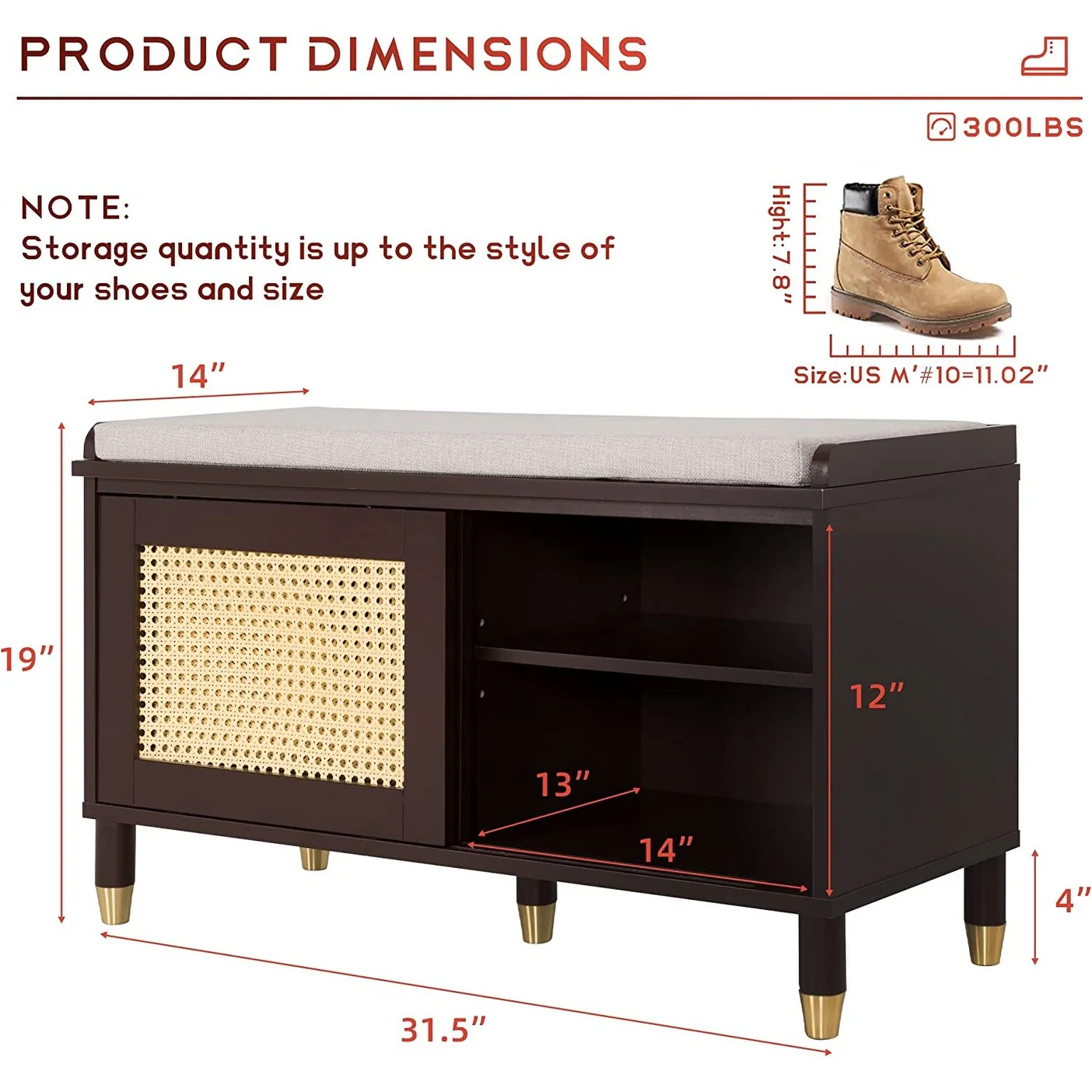 Shoe Storage Bench Cabinet Rattan Style Shoe Cabinet for Entryway