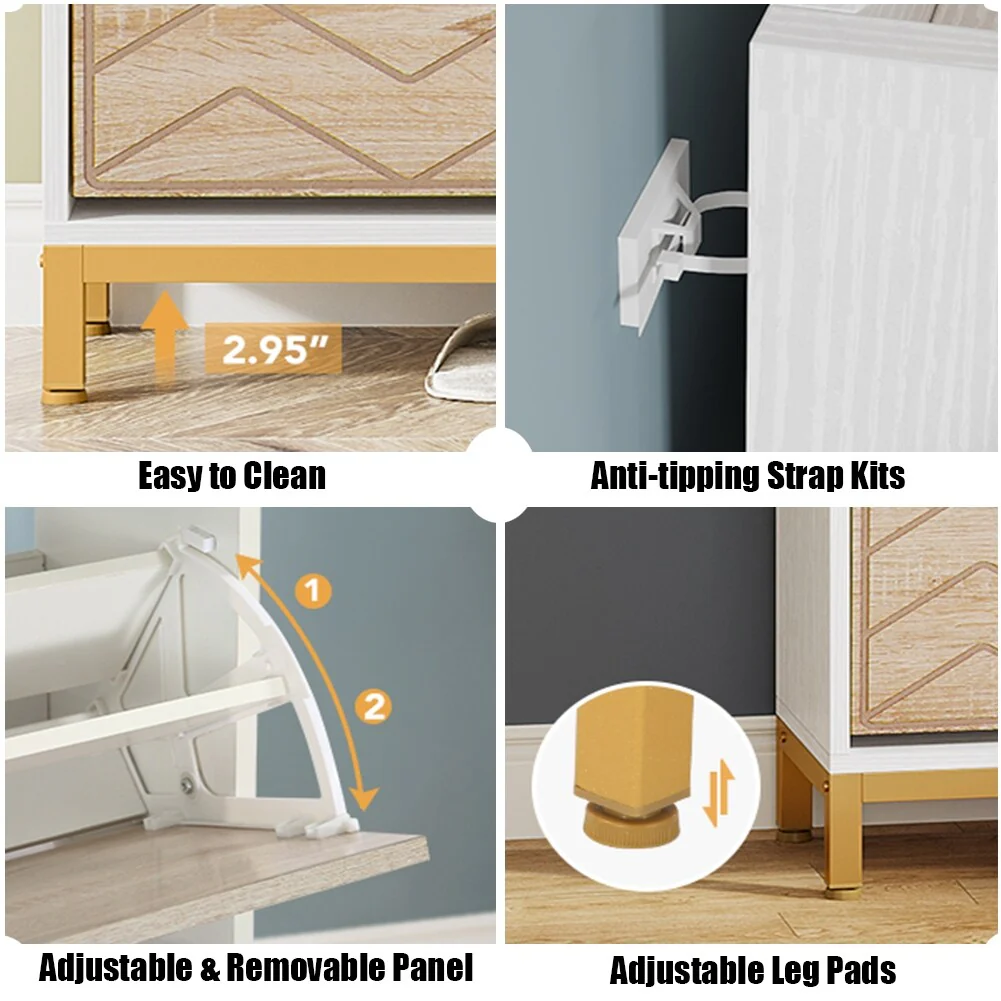 Slim Shoe Cabinet, Freestanding 24 Pair Shoe Rack Organizer