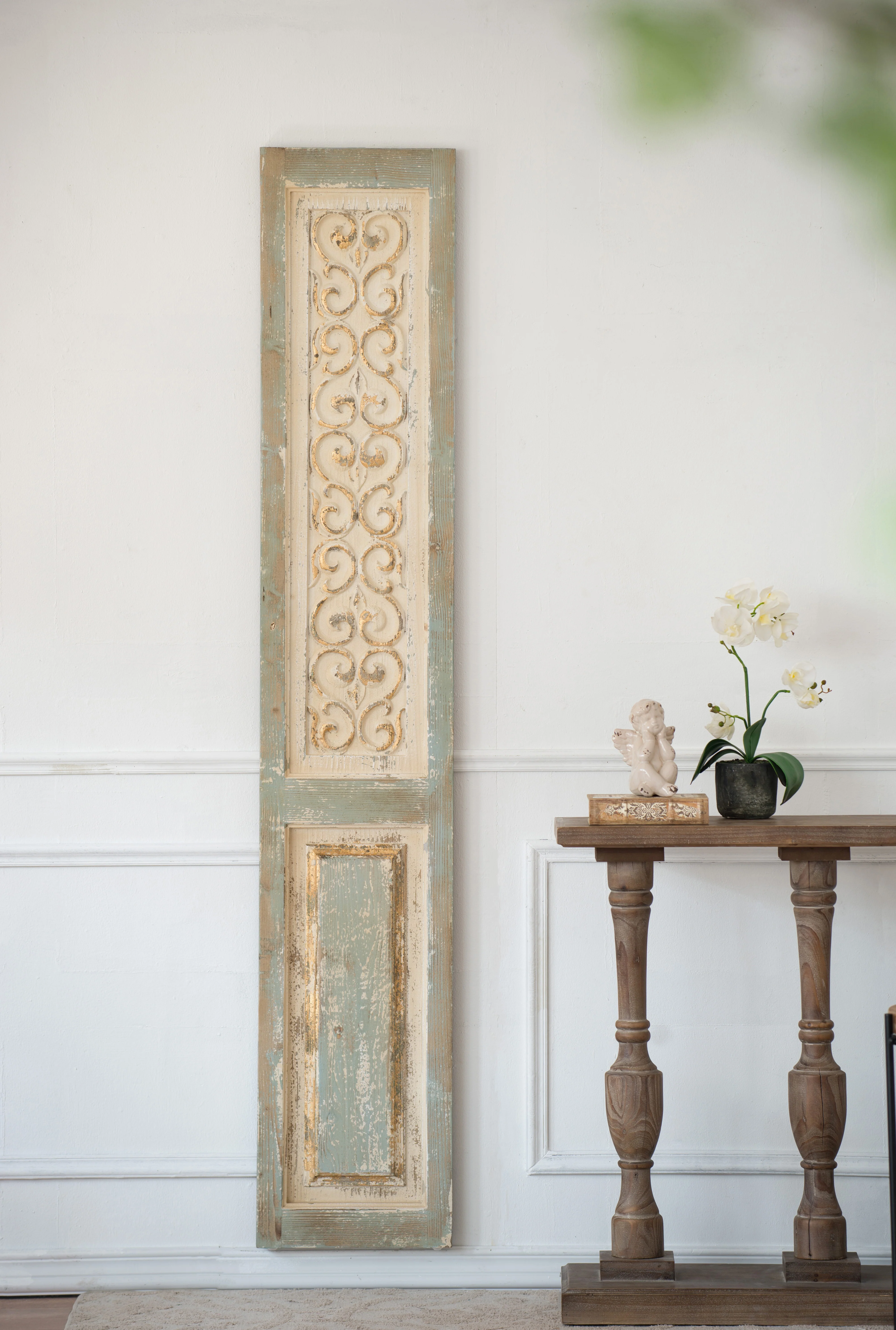 Wooden Rectangle Wall Decor with Scroll Details