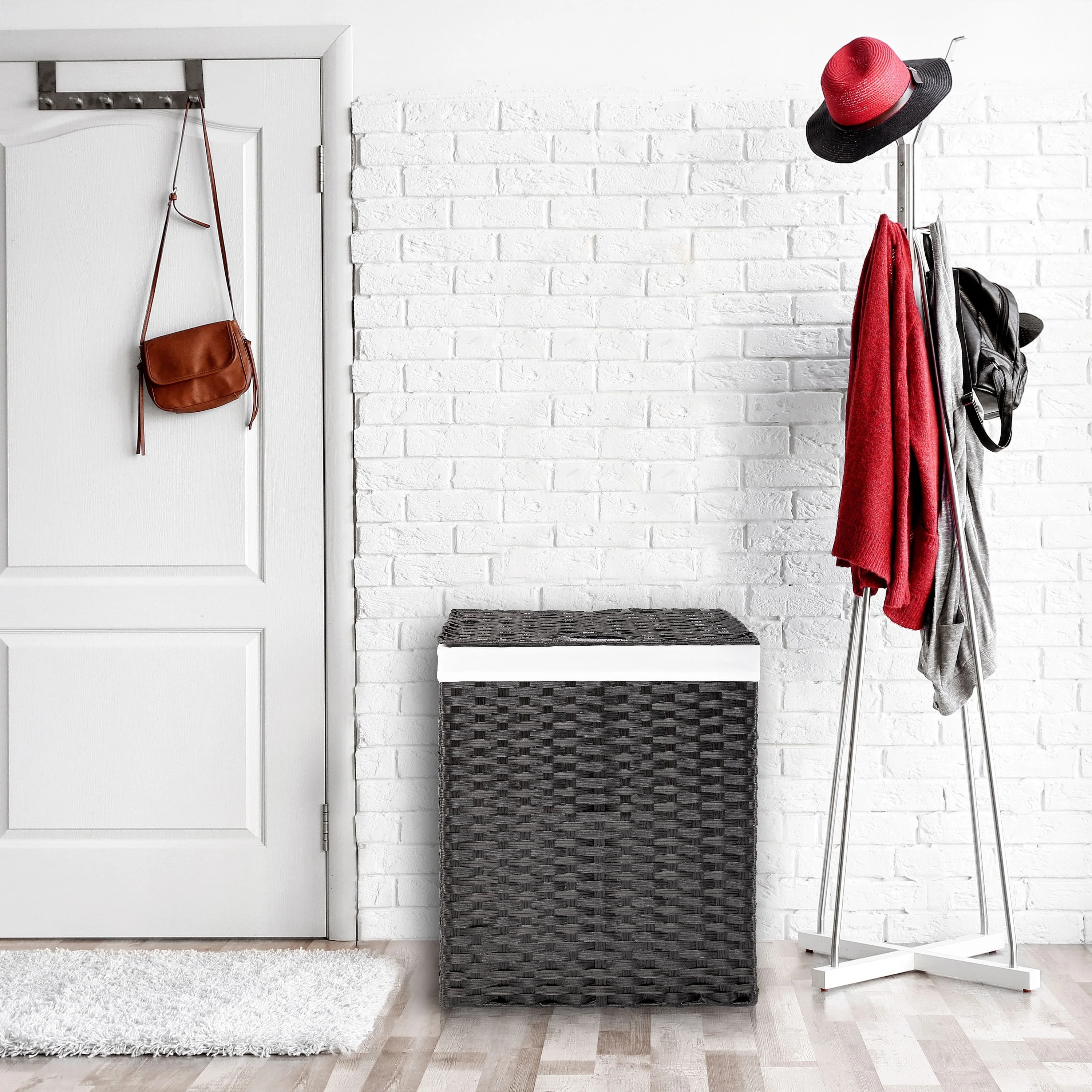 Seville Classics Lidded Foldable Portable Rectangular Laundry Hamper Basket with Washable Liner