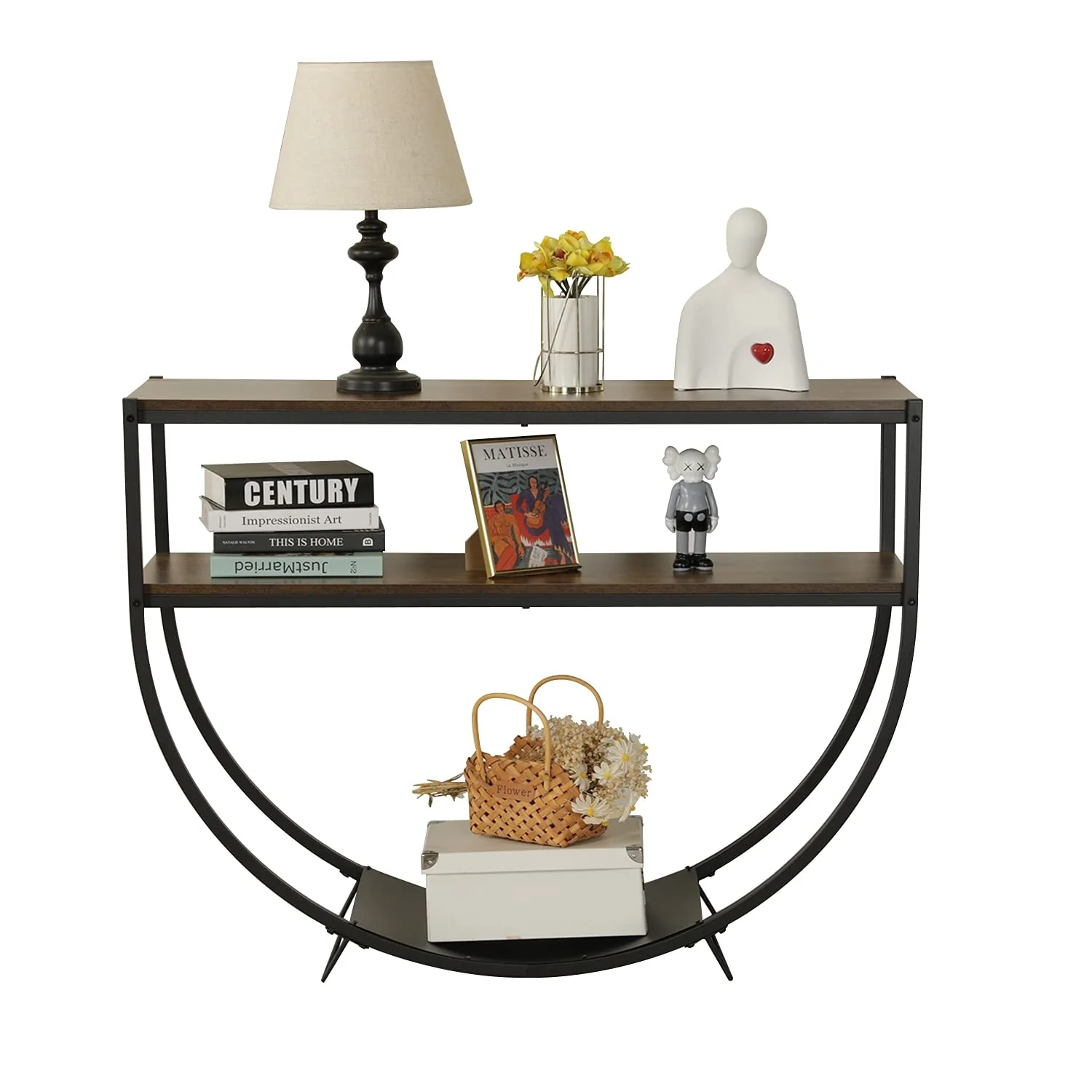 EROMMY 48'' 3-Tier Console Table Modern Sofa Table with Storage Shelves Arc-Shaped Table - 48