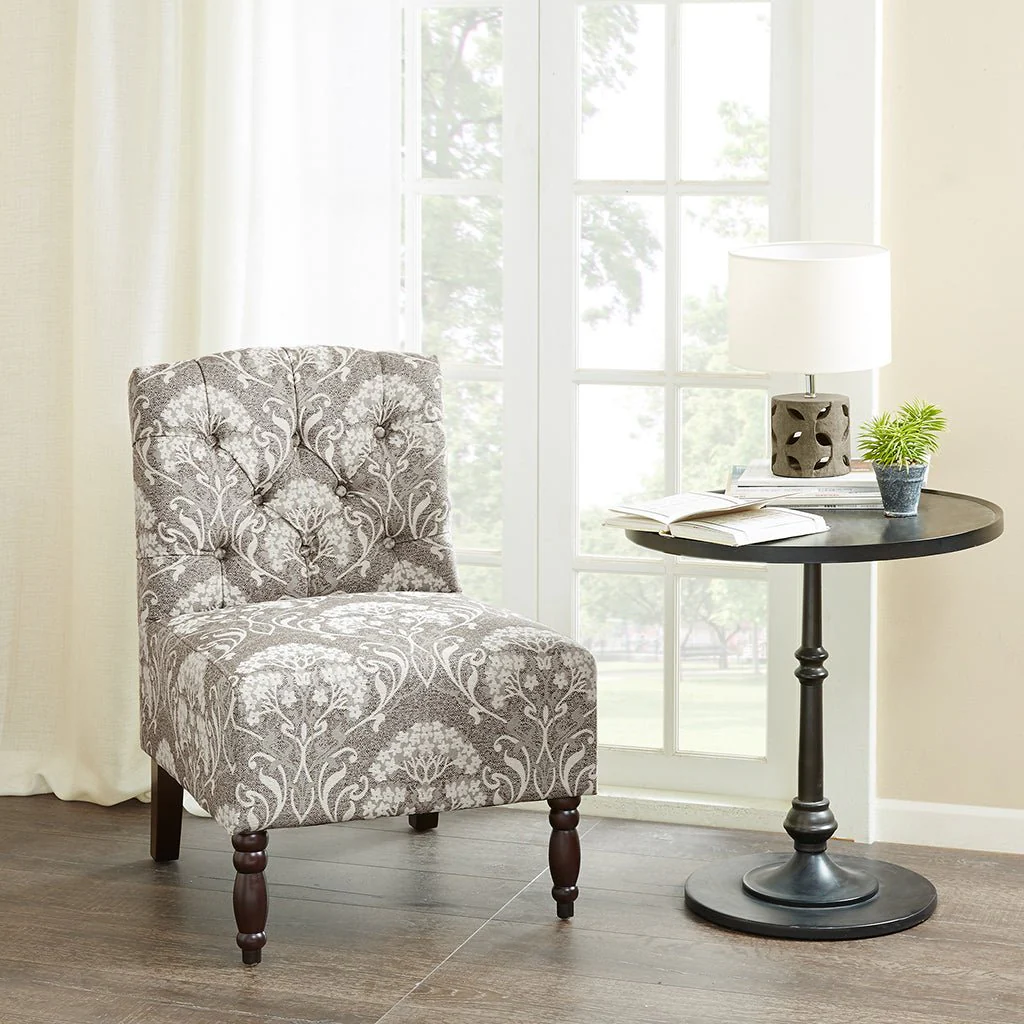 Armless Chair with Button Tufted and Turned Legs