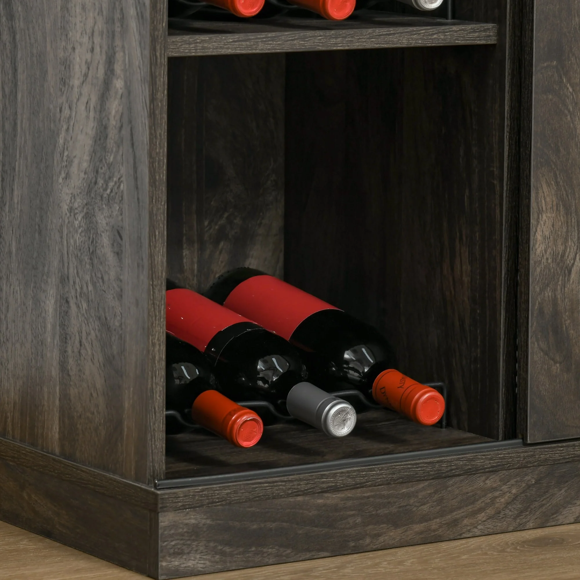 HOMCOM Industrial Sideboard Storage Cabinet, Serving Bar Buffet with Sliding Barn Door and 6-Bottle Wine Rack