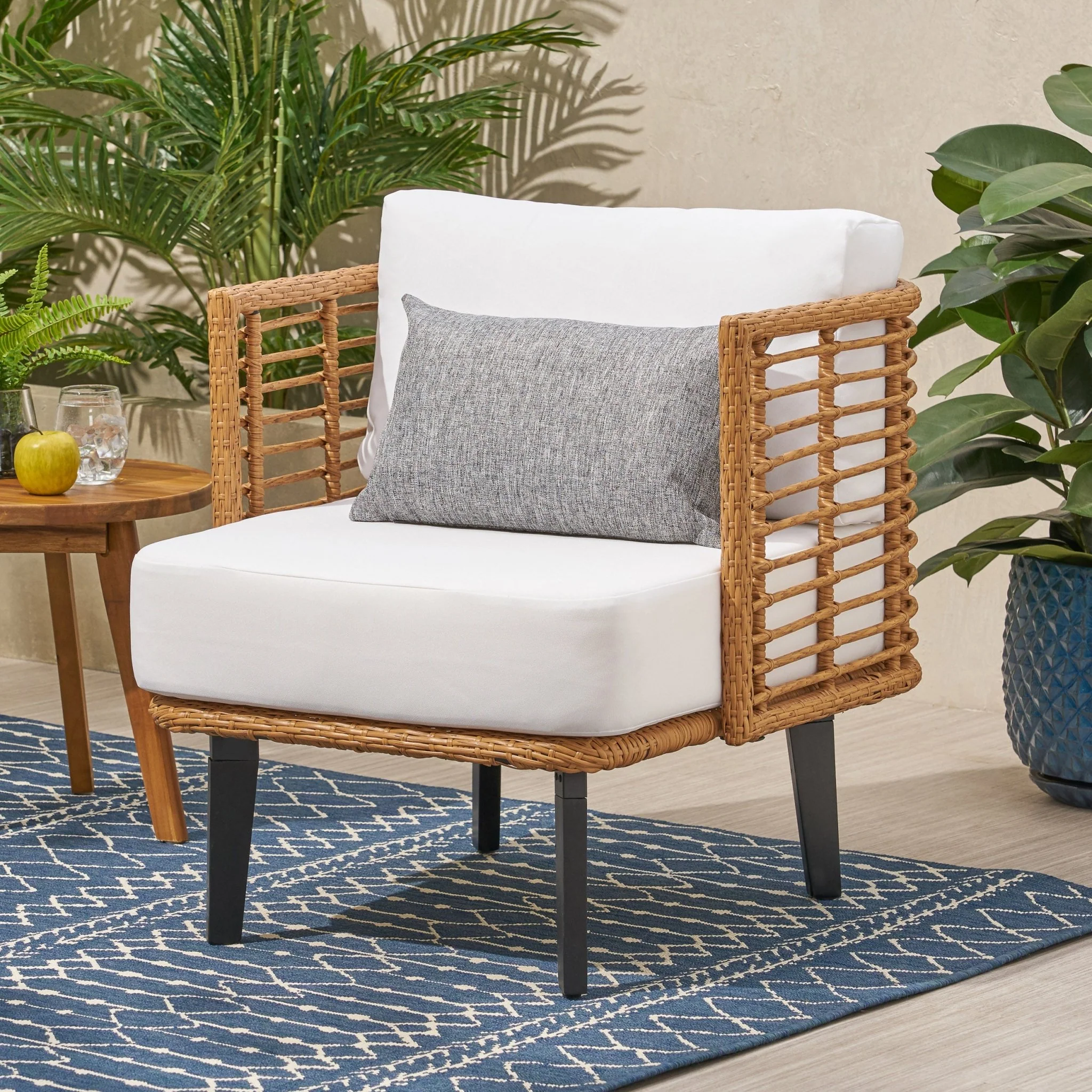 Outdoor Wicker Club Chair with Water-Resistant Cushion