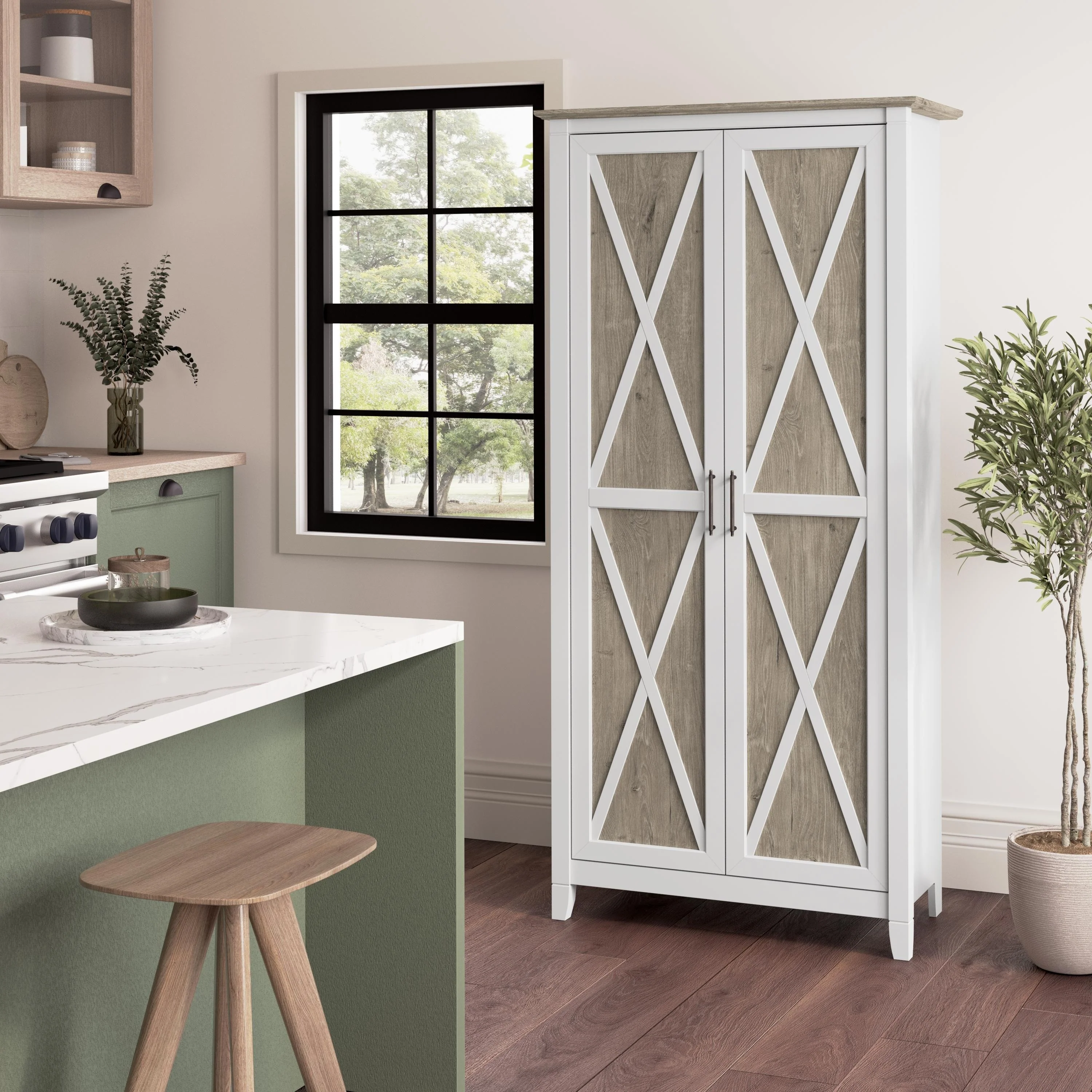 Key West Tall Kitchen Pantry Cabinet with Doors by Bush Furniture