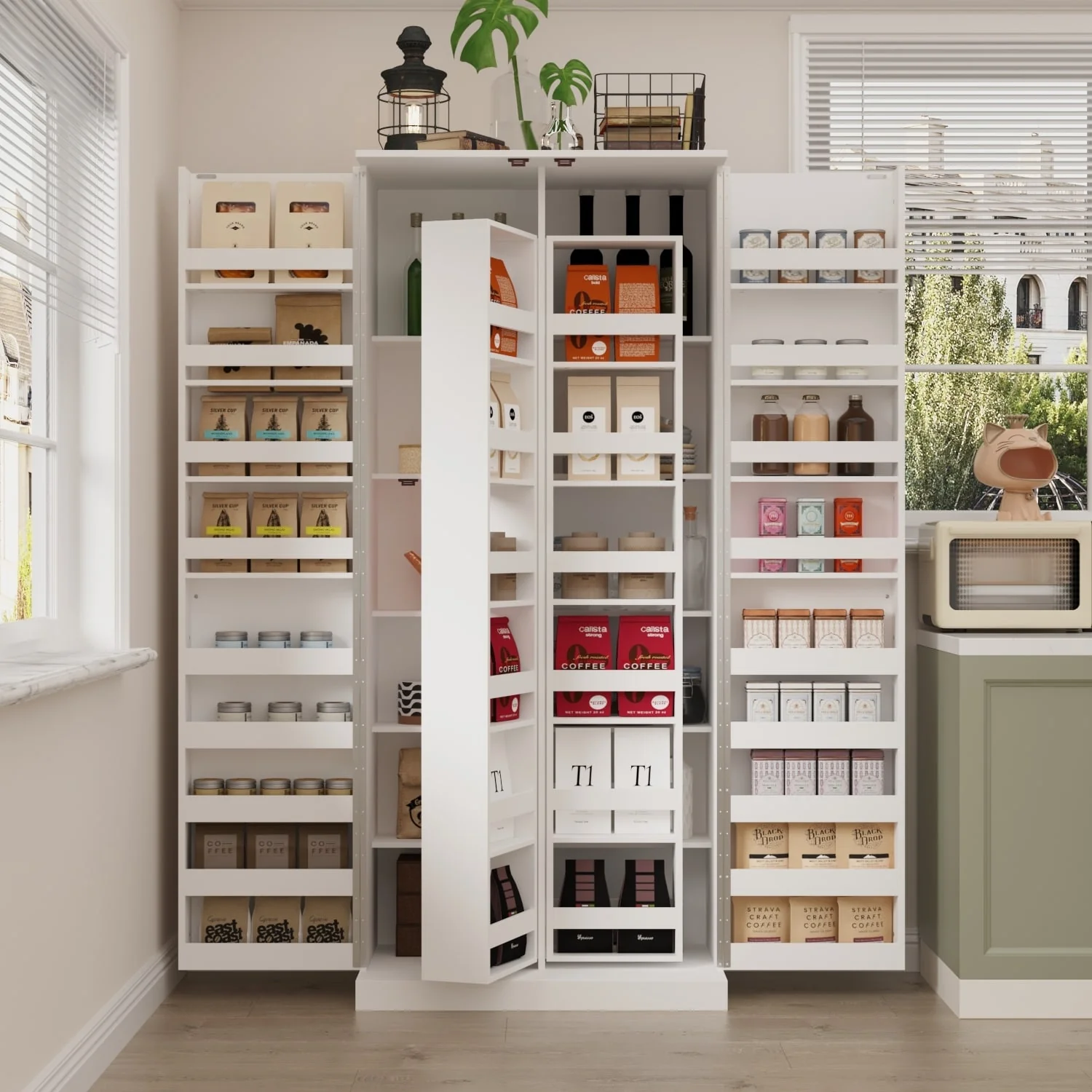 White Storage Cabinet: Kitchen Pantry, Buffet, Large 72.2