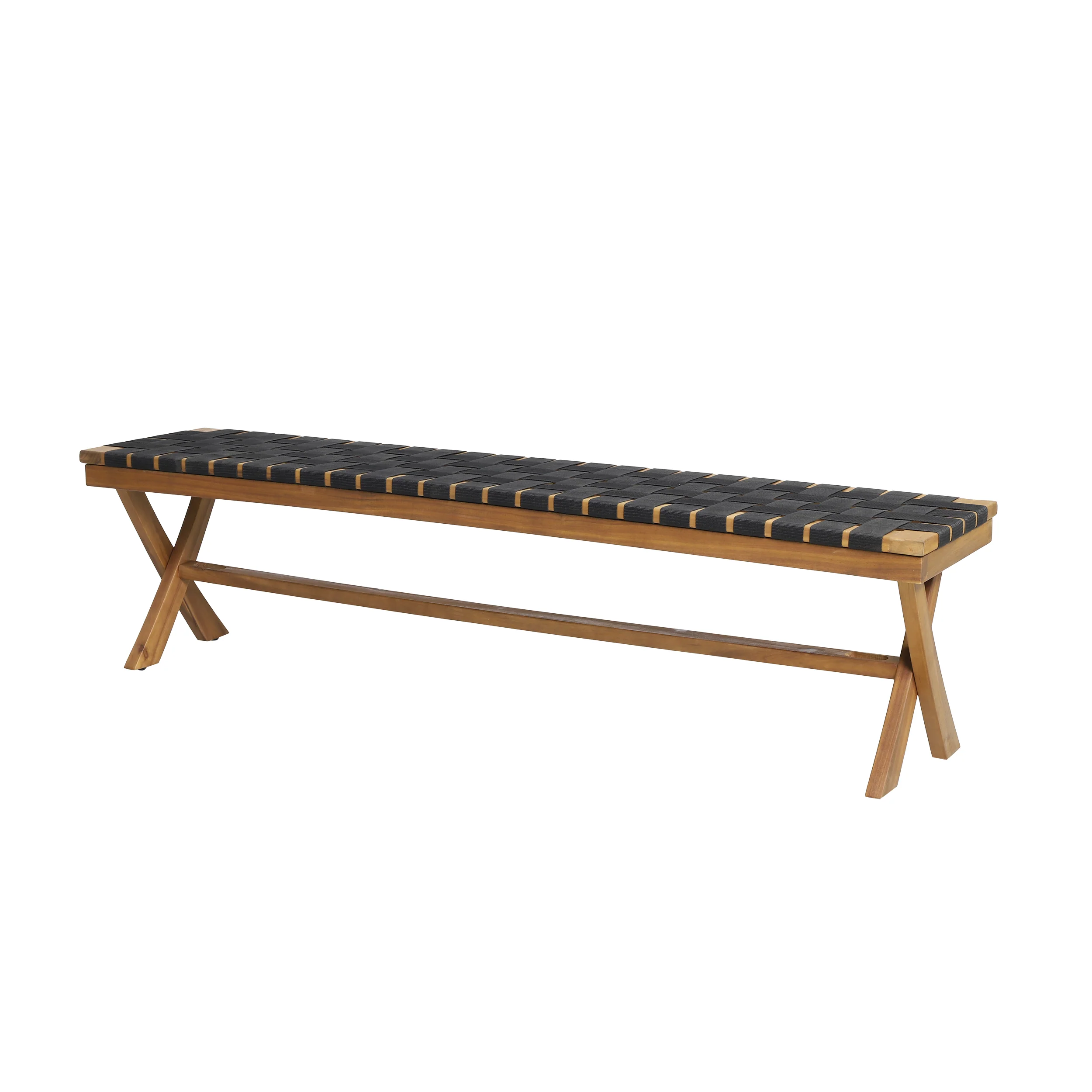 Outdoor Bench with Rope Weave Seat and X-Cross Base