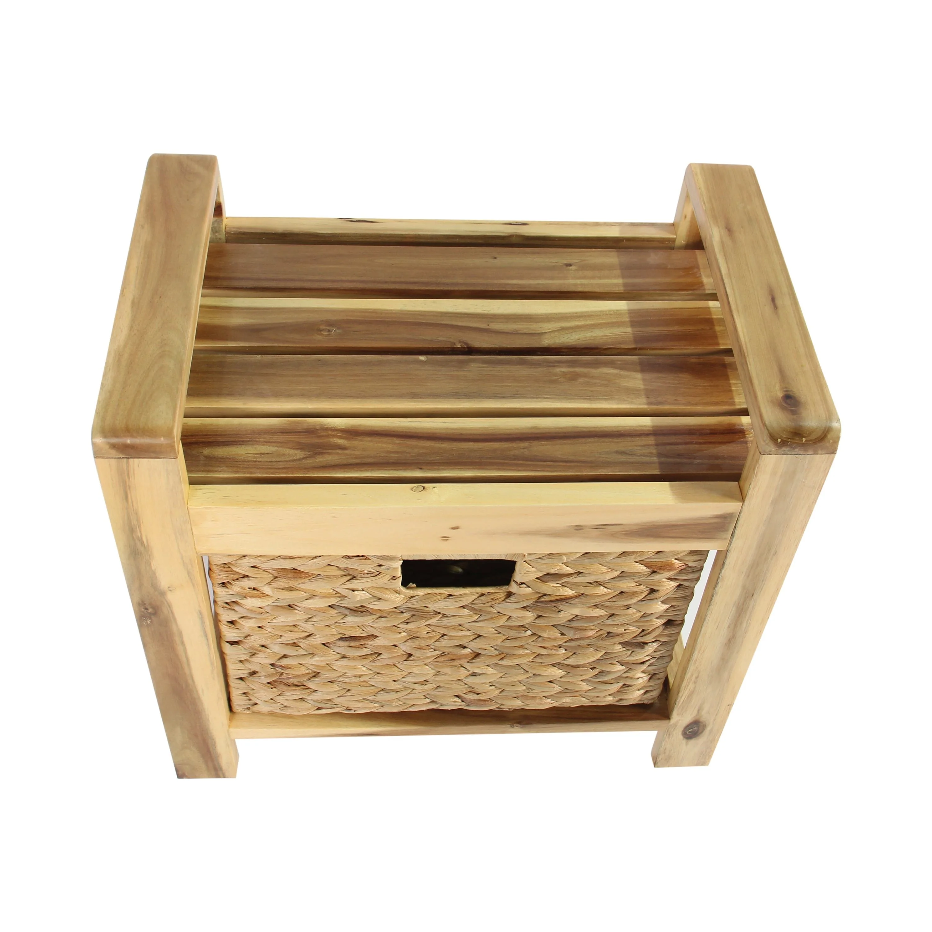 M4H Brae Solid Wood Natural Water Hyacinth Basket Storage Ottoman