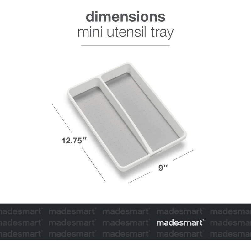 Mini 2 -Compartments Plastic Utensil Tray for Drawers Organizer, White