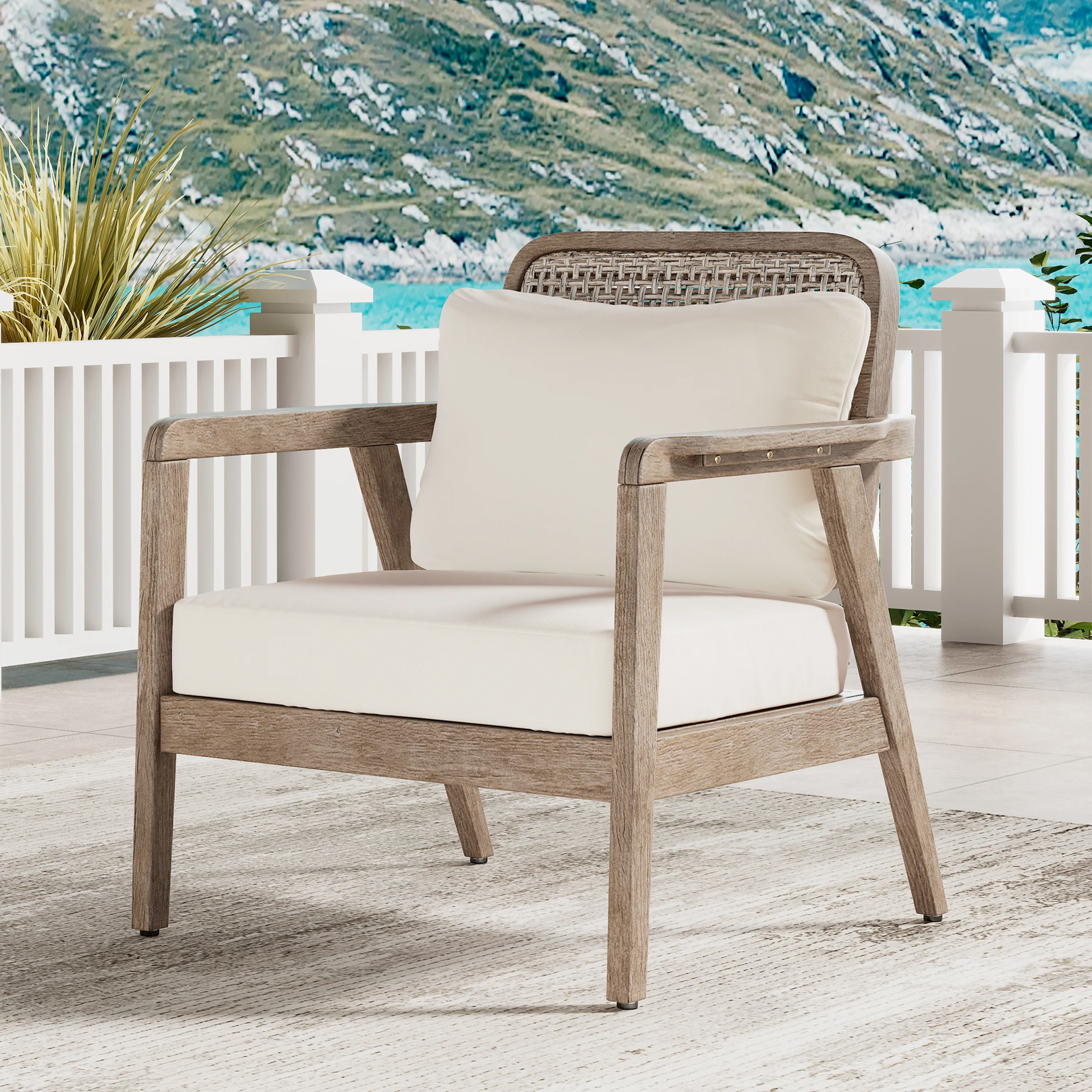 Outdoor Club Chair with Water-Repellent Cushion and Criss-cross Weaving Backrest