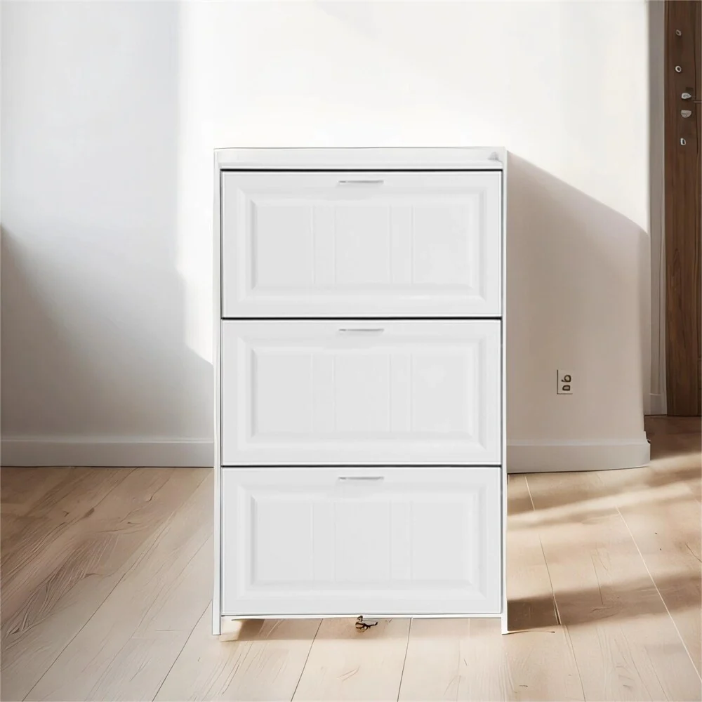 Free Standing Wood Shoe Storage Cabinet with 3 Flip Drawers