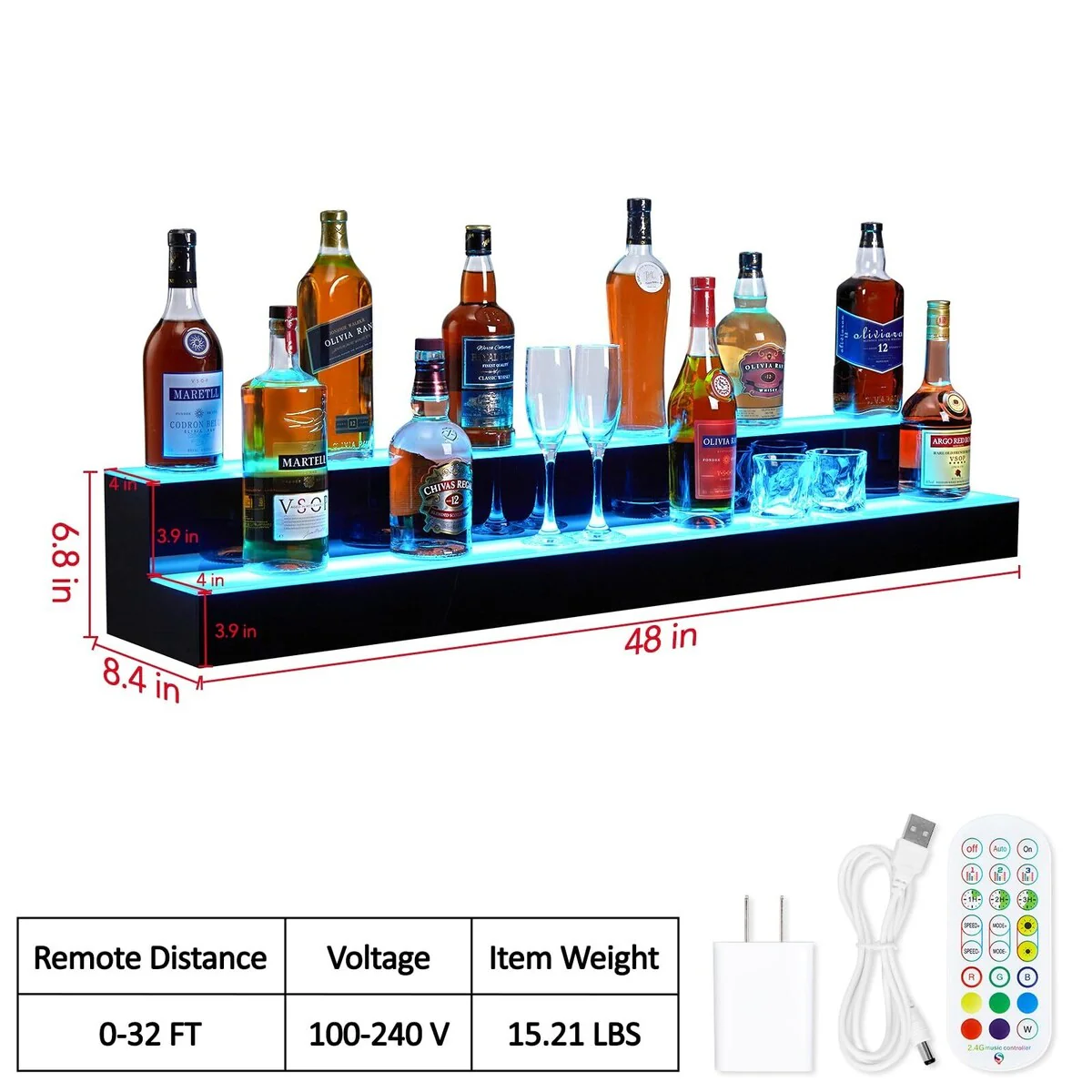 LED Light-Up Wine Bottle Display Rack, Wall-Mounted Acrylic