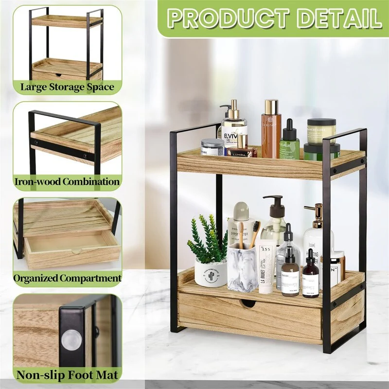 2-Tier Bathroom Organizer Countertop with Drawer - 6.9