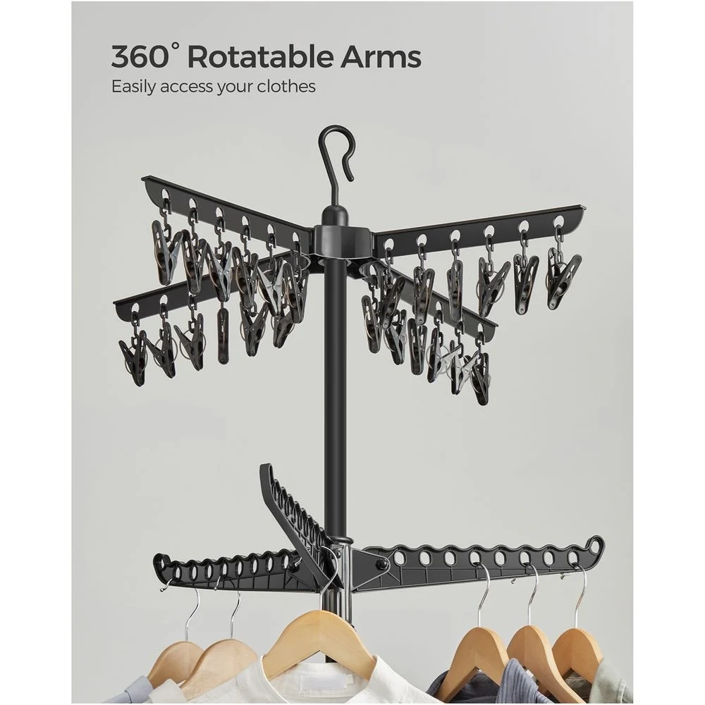 Stainless Steel Foldable Clothes Drying Rack with 360° Rotatable Arms Large Capacity and Space-Saving Design