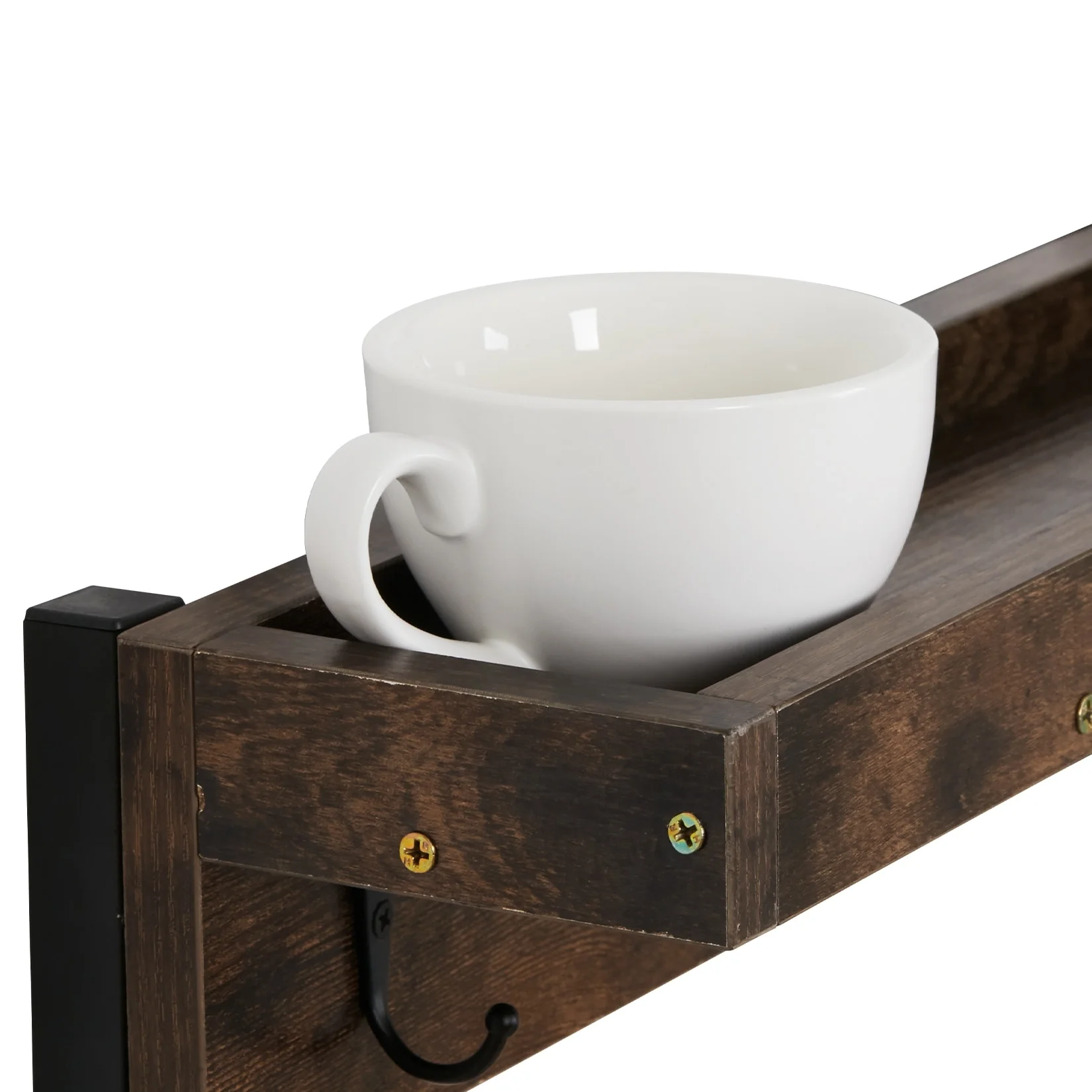 Wood Rustic Coffee Mug Holder Rack Wall Mounted Coffee Cup Shelf - 15.8 L x 5.4 W x15.9 H inch