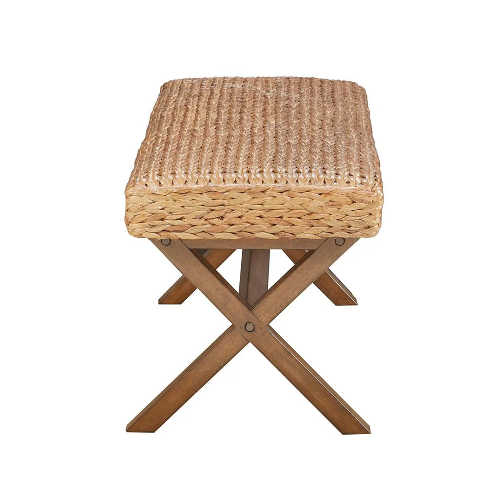 Bench with Woven Water Hyacinth Top and Mahogany Legs