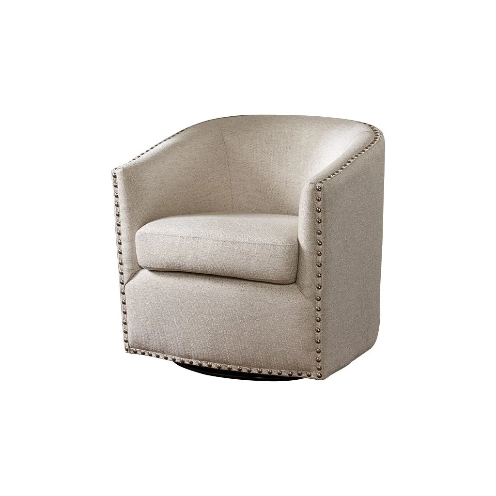Fantasyy Upholstered Swivel Chair with Nailhead Trim and Curved Design