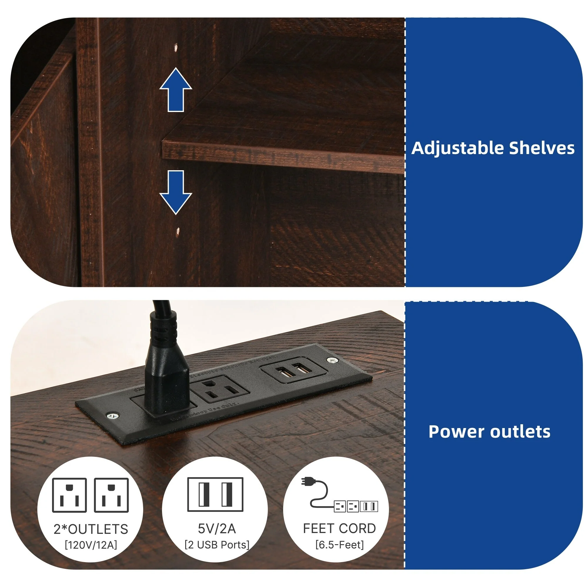 Moasis Kitchen Island with Double Tilt Out Trash Cabinet(13 Gallon) with Adjustable Shelves and Charging Station
