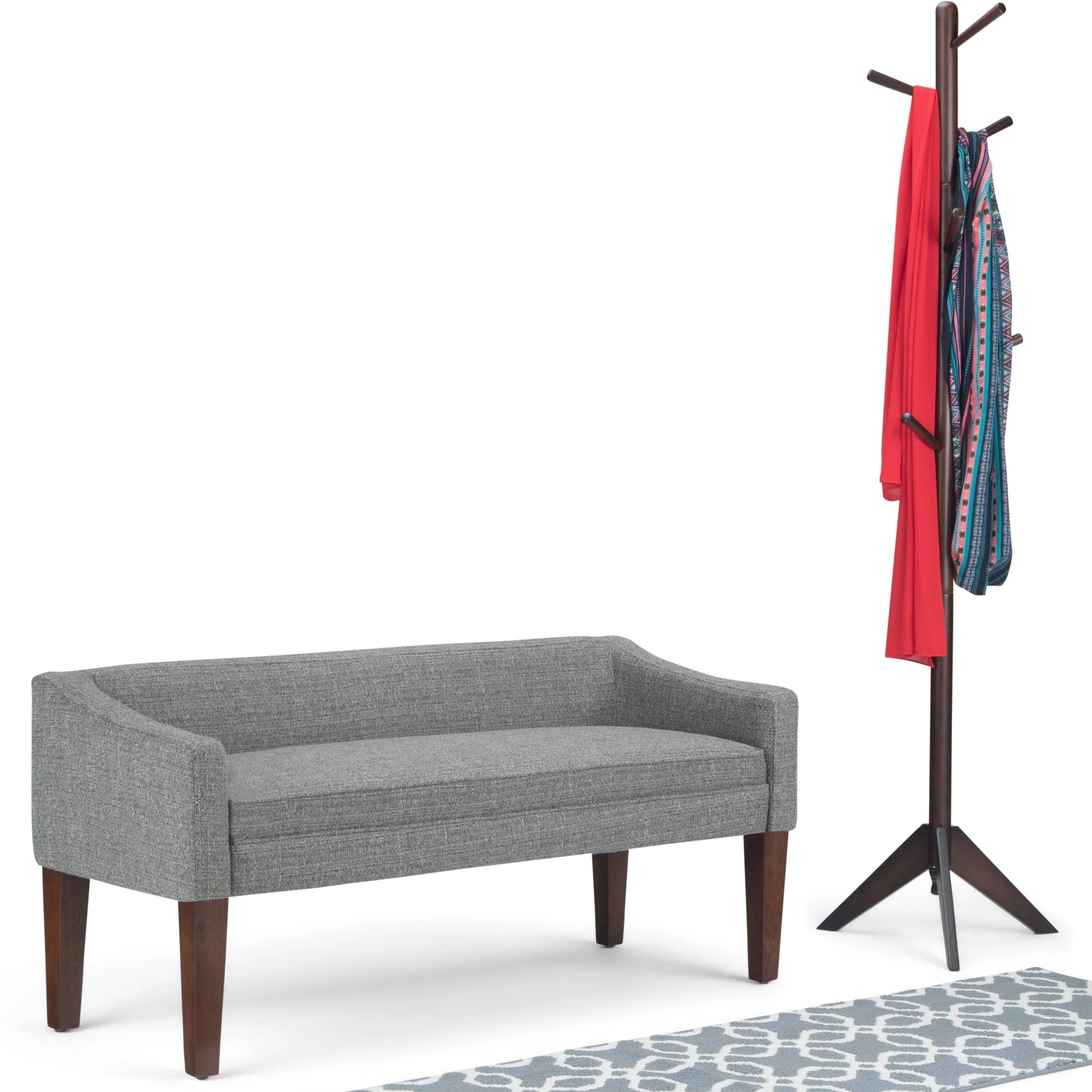 Wave Upholstered Bench with Low Back and Swooped Arms