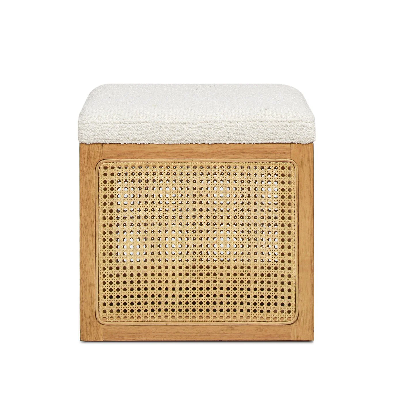 Upholstered Ottoman with Rattan Accents