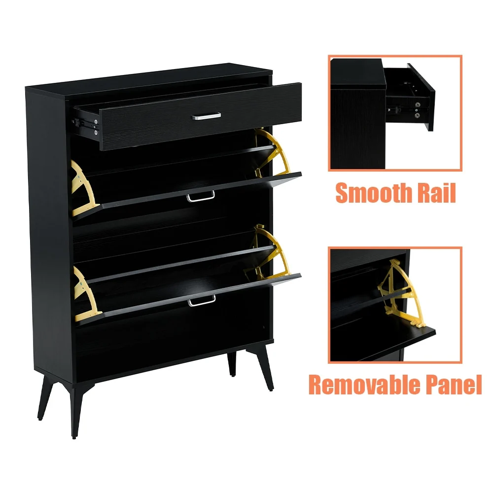 3-Drawer Wood Shoe Storage Cabinet with Removable Panels & 1 Open Shelf