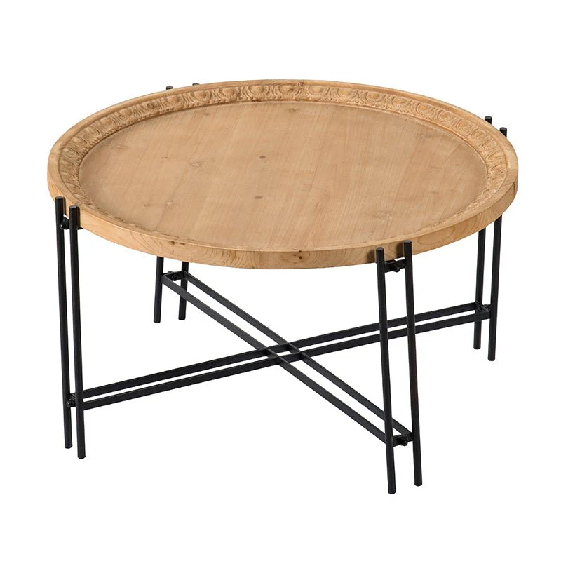 Round Wooden Round Coffee Table with Metal Legs