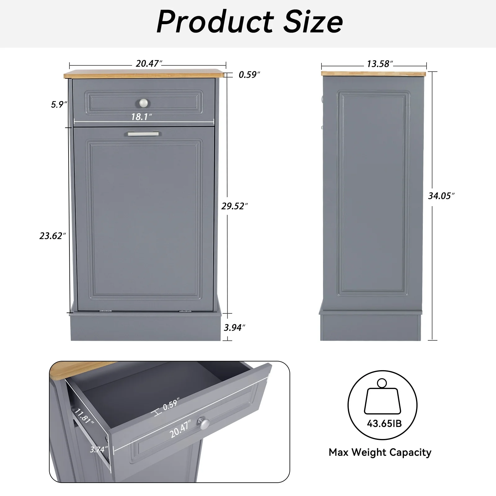 Kitchen Tilt Out Trash Cabinet Can Bin Storage Wooden Counter-top Waste Baskets with Drawer