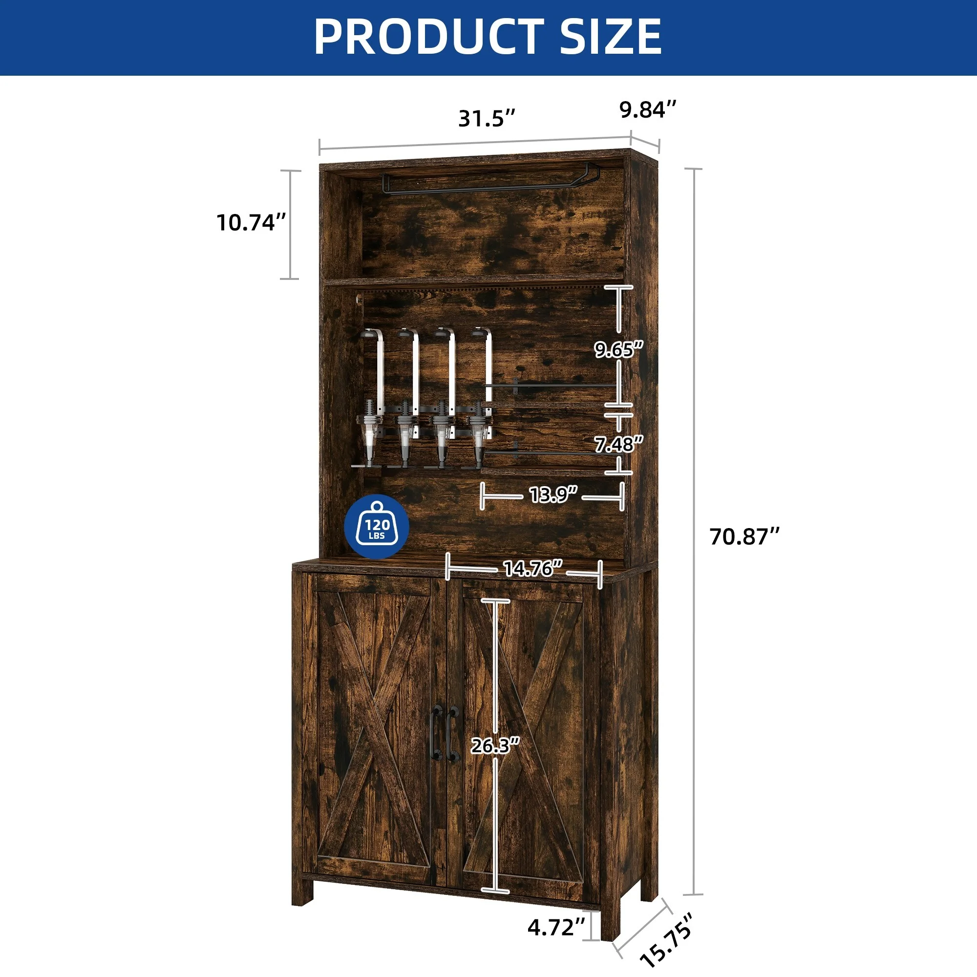 Moasis Farmhouse Bar Cabinet Wine Rack with RGB Light and Power Outlet