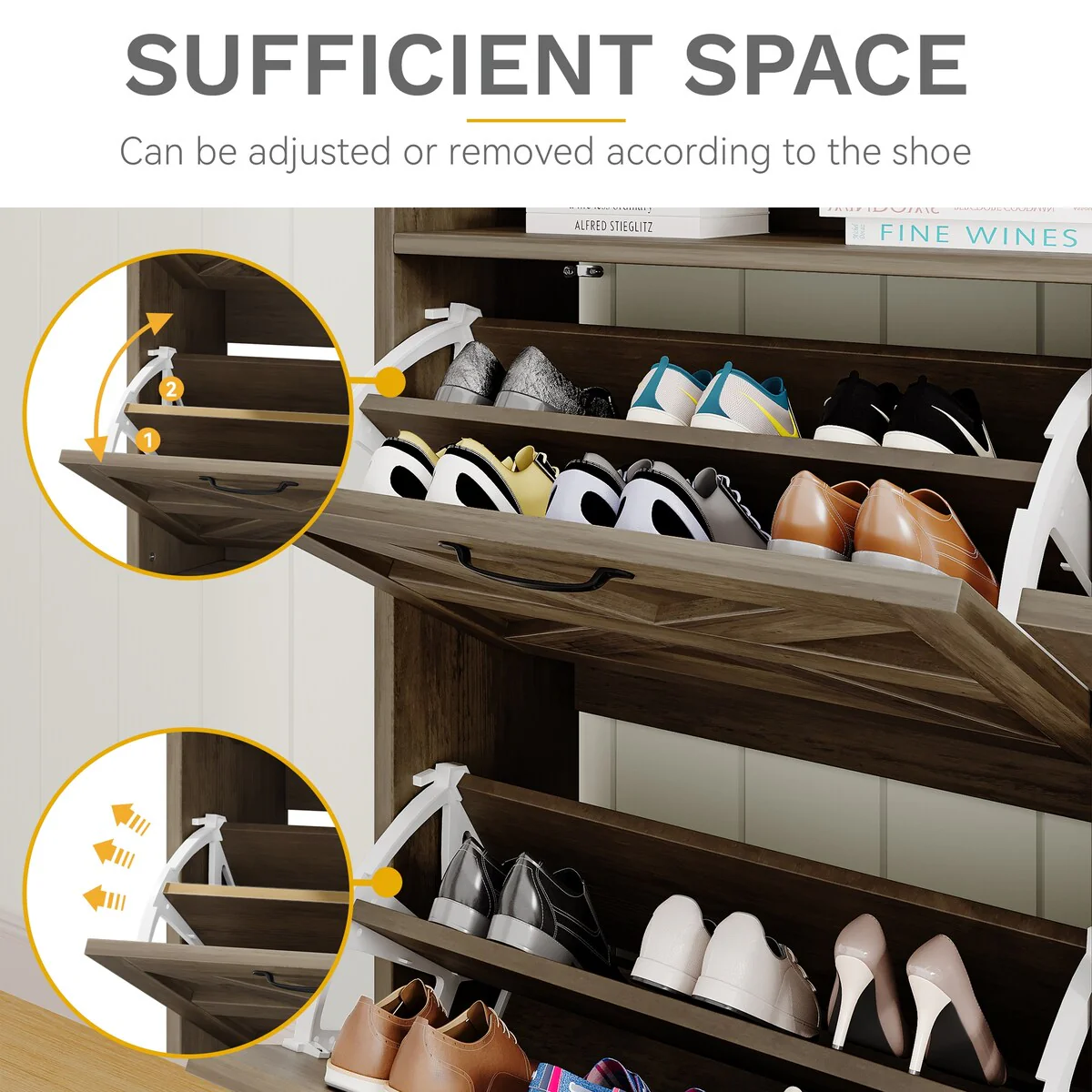 Moasis Farmhouse Flip Shoe Cabinet Shoe Storage Cabinet with 4 Flip Doors Adjustable Shelf - 47.2