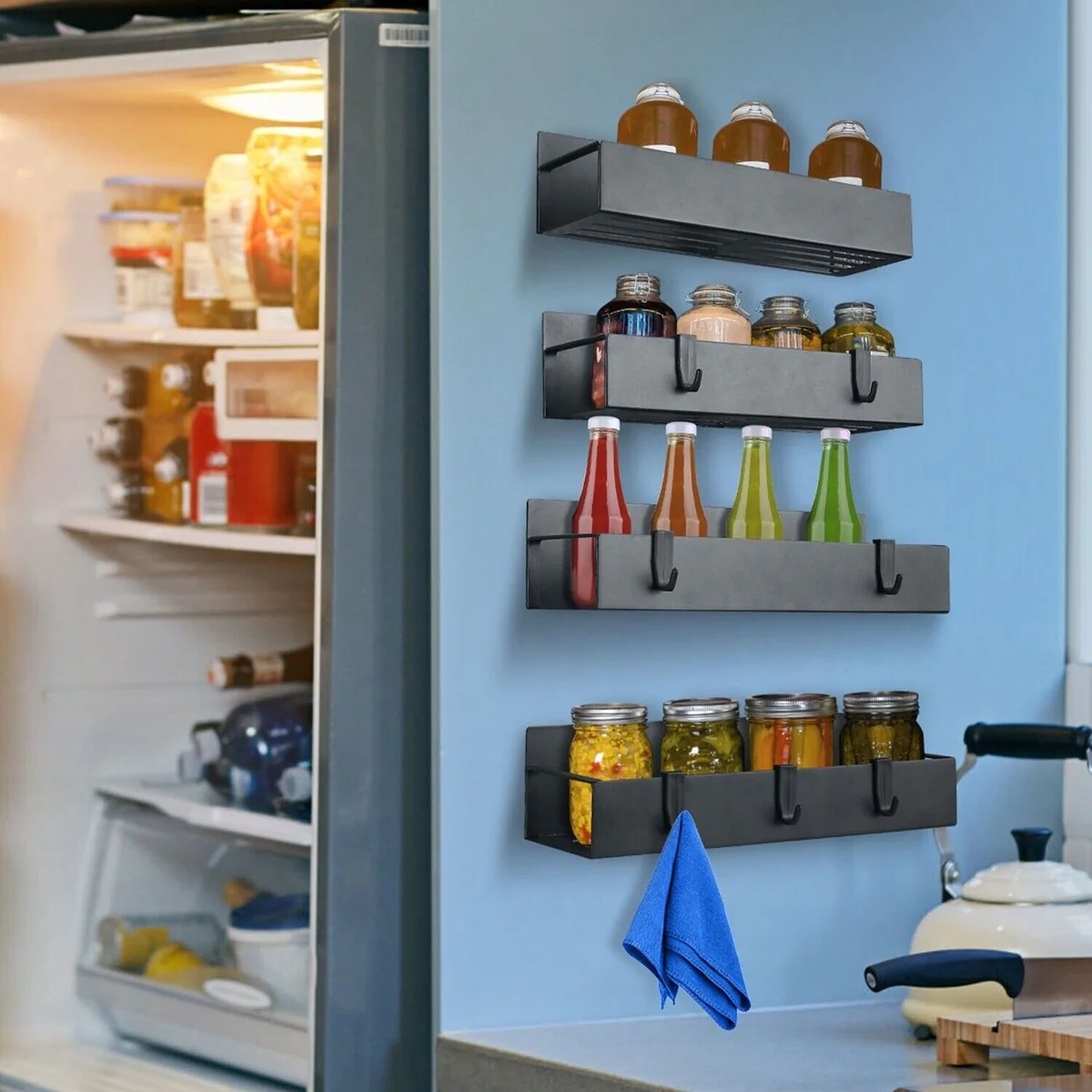 Magnetic Spice Rack 4-Pack with 8 Hooks